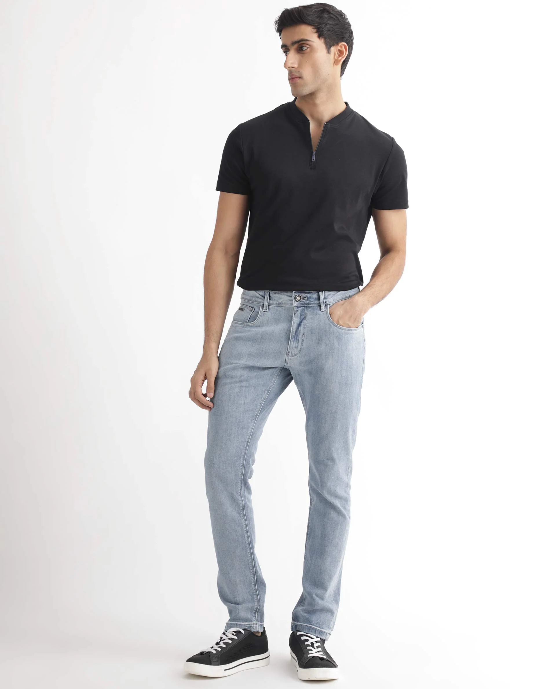 Rare Rabbit Men's Glacion Light Blue Cotton Plain Hawk Slim Fit Jeans - Image 8