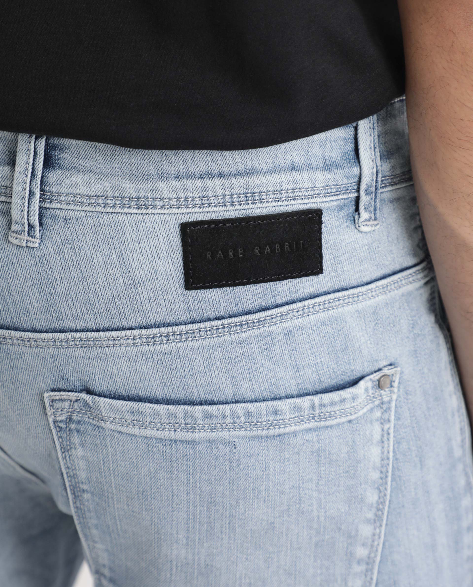 Rare Rabbit Men's Glacion Light Blue Cotton Plain Hawk Slim Fit Jeans - Image 9
