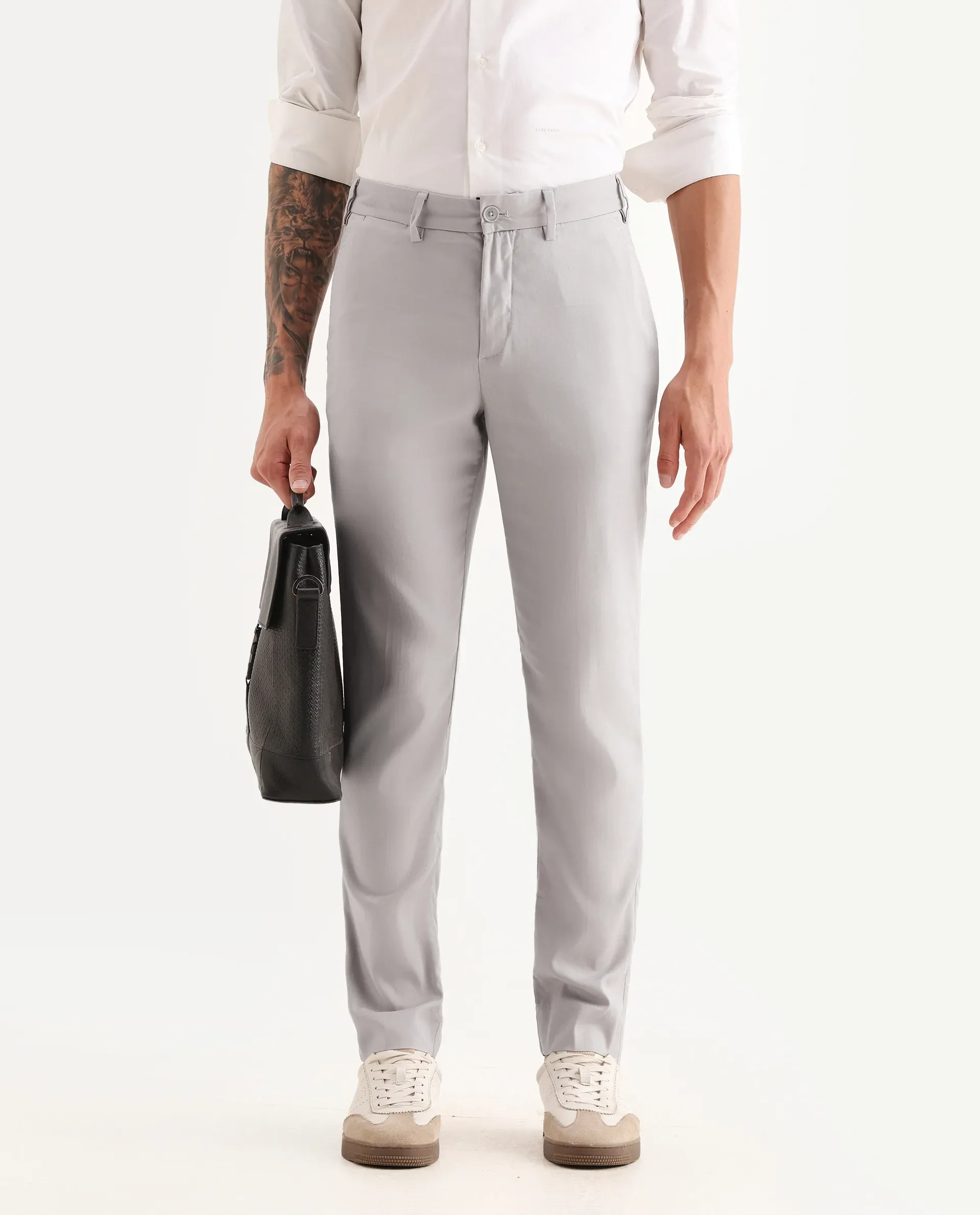 Rare Rabbit Men's Glade 1 Beige Polyester Plain Regular Fit Trouser - Image 2