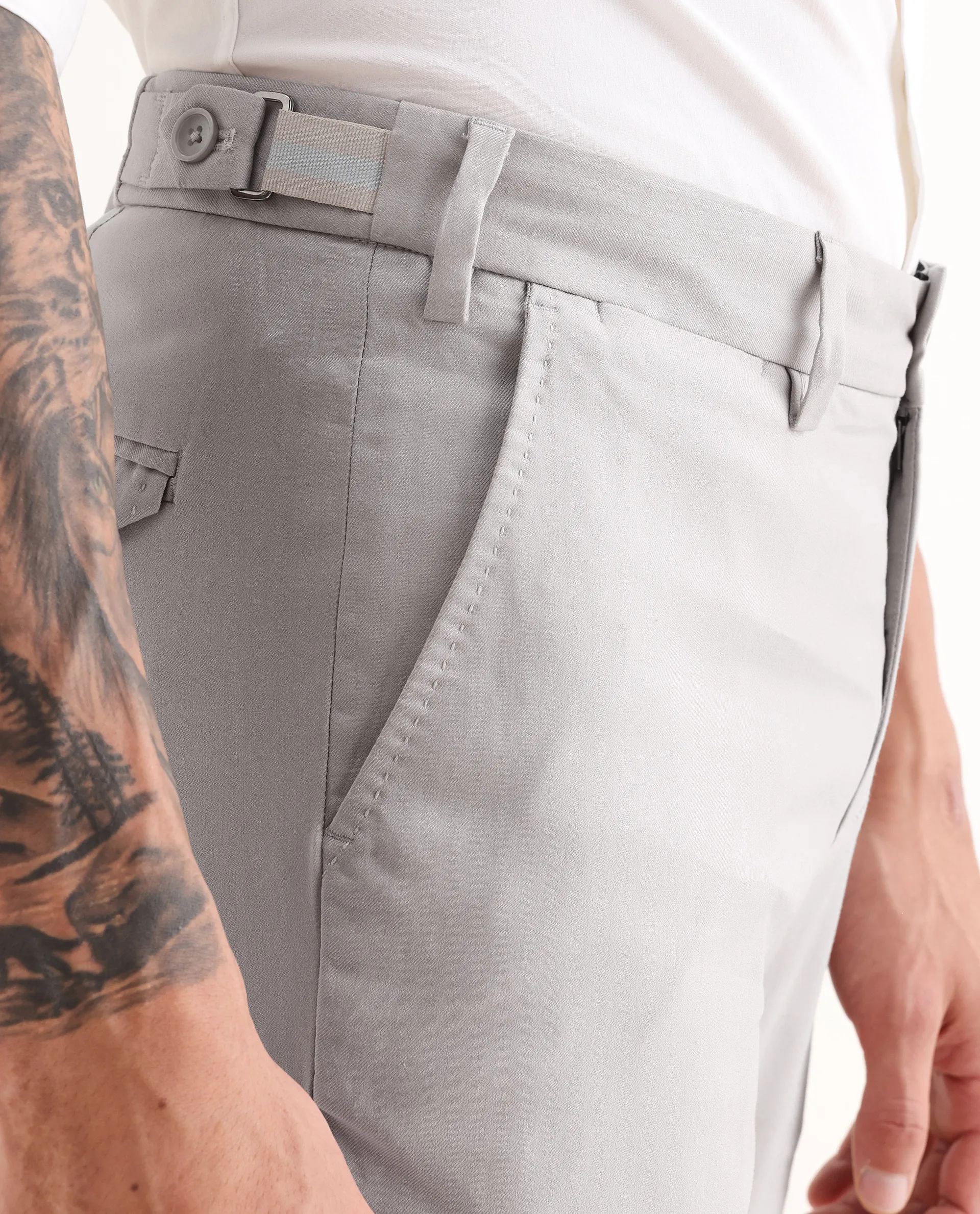 Rare Rabbit Men's Glade 1 Beige Polyester Plain Regular Fit Trouser - Image 3