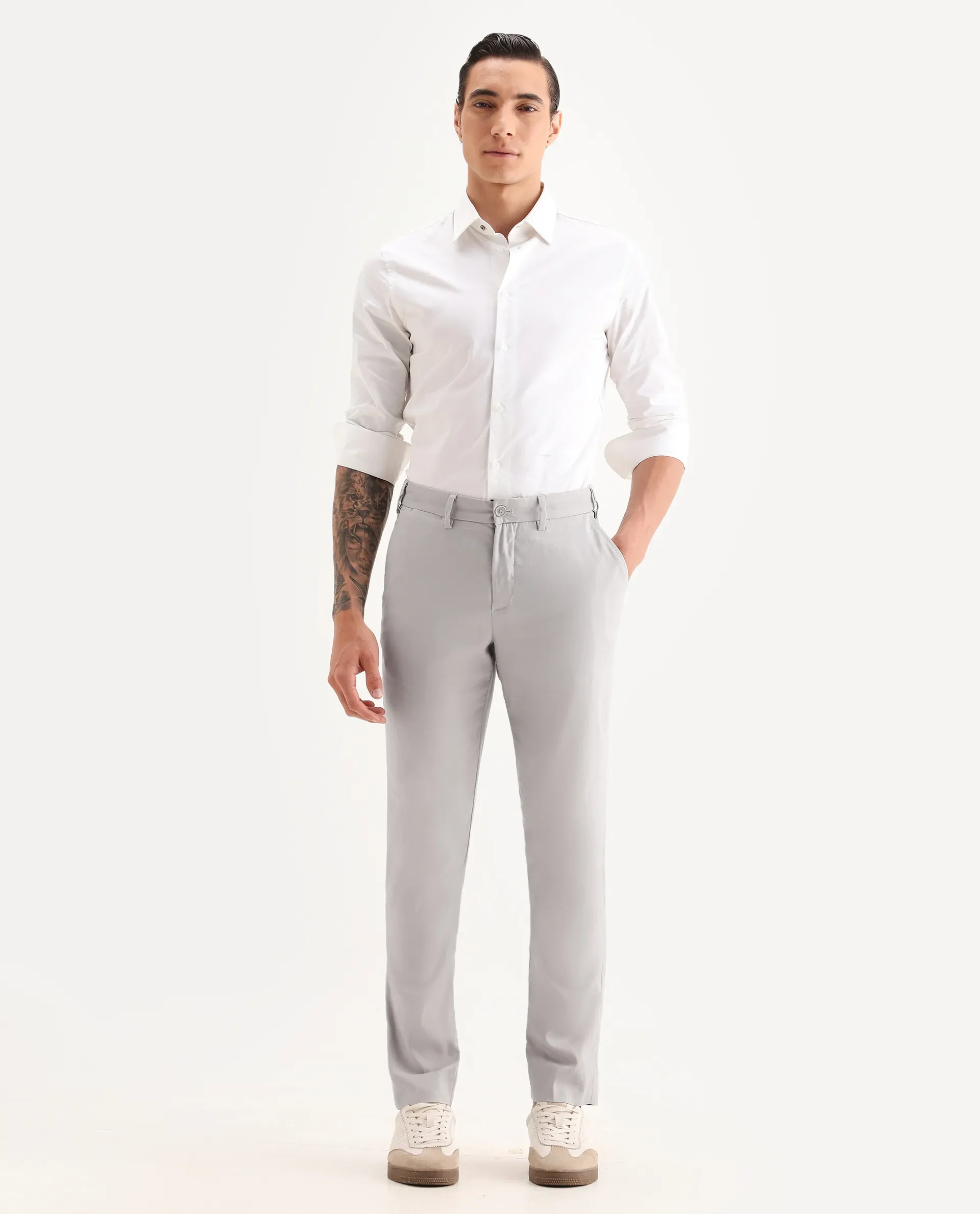 Rare Rabbit Men's Glade 1 Beige Polyester Plain Regular Fit Trouser - Image 4