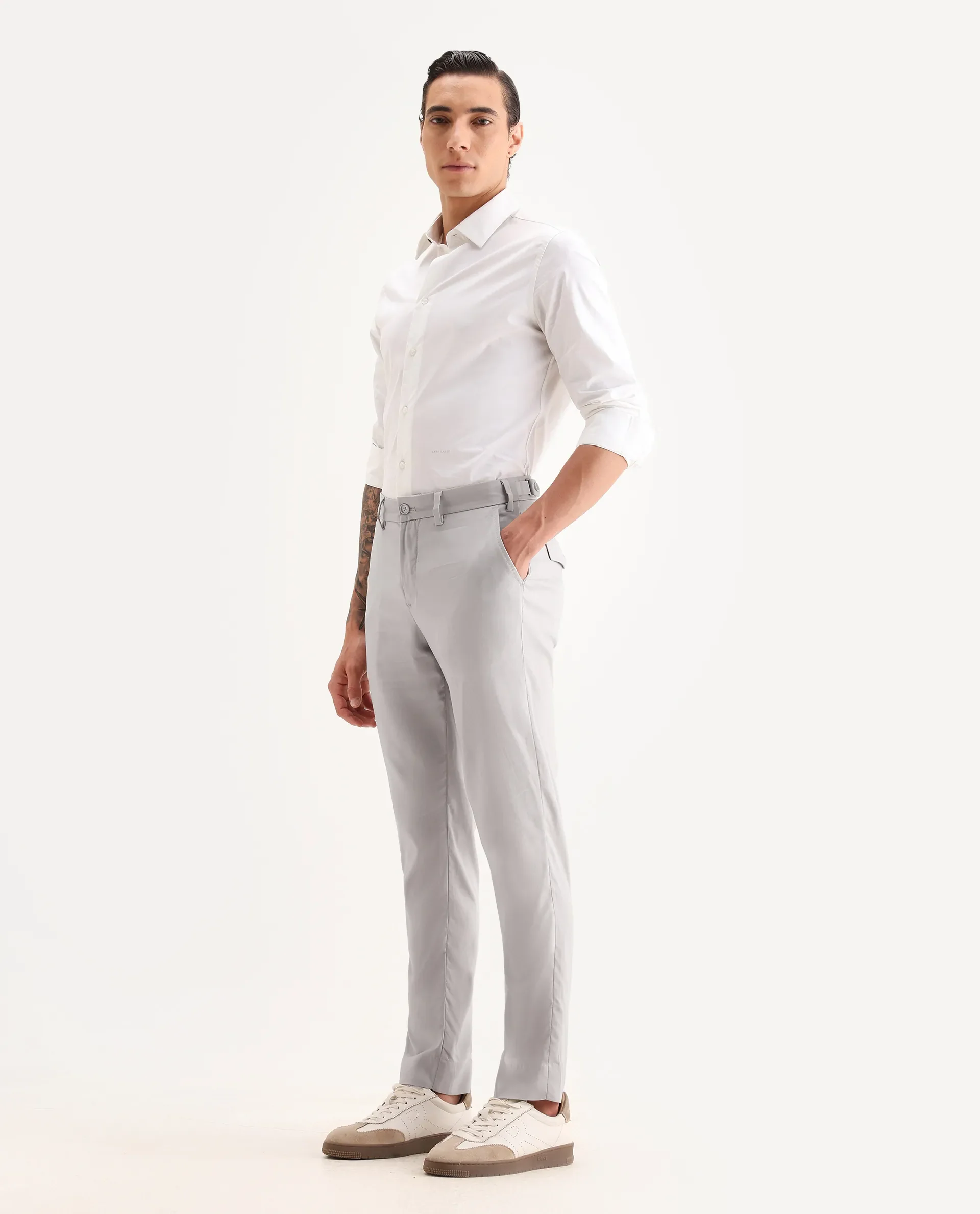 Rare Rabbit Men's Glade 1 Beige Polyester Plain Regular Fit Trouser - Image 5
