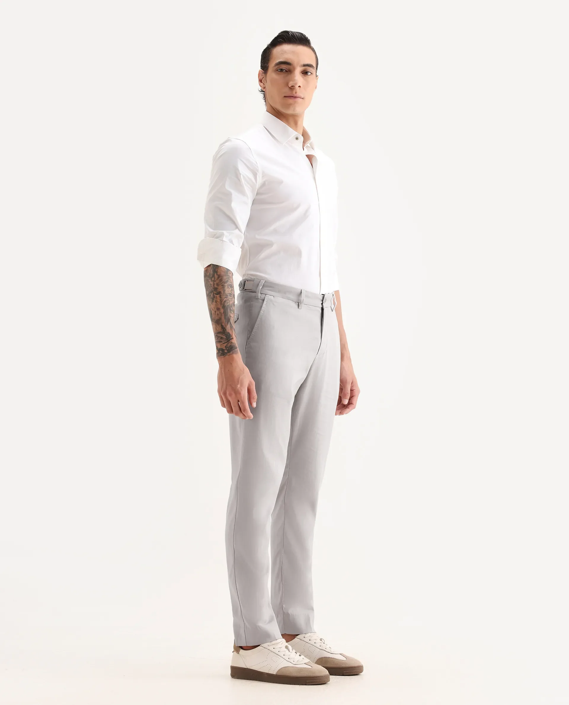 Rare Rabbit Men's Glade 1 Beige Polyester Plain Regular Fit Trouser - Image 6