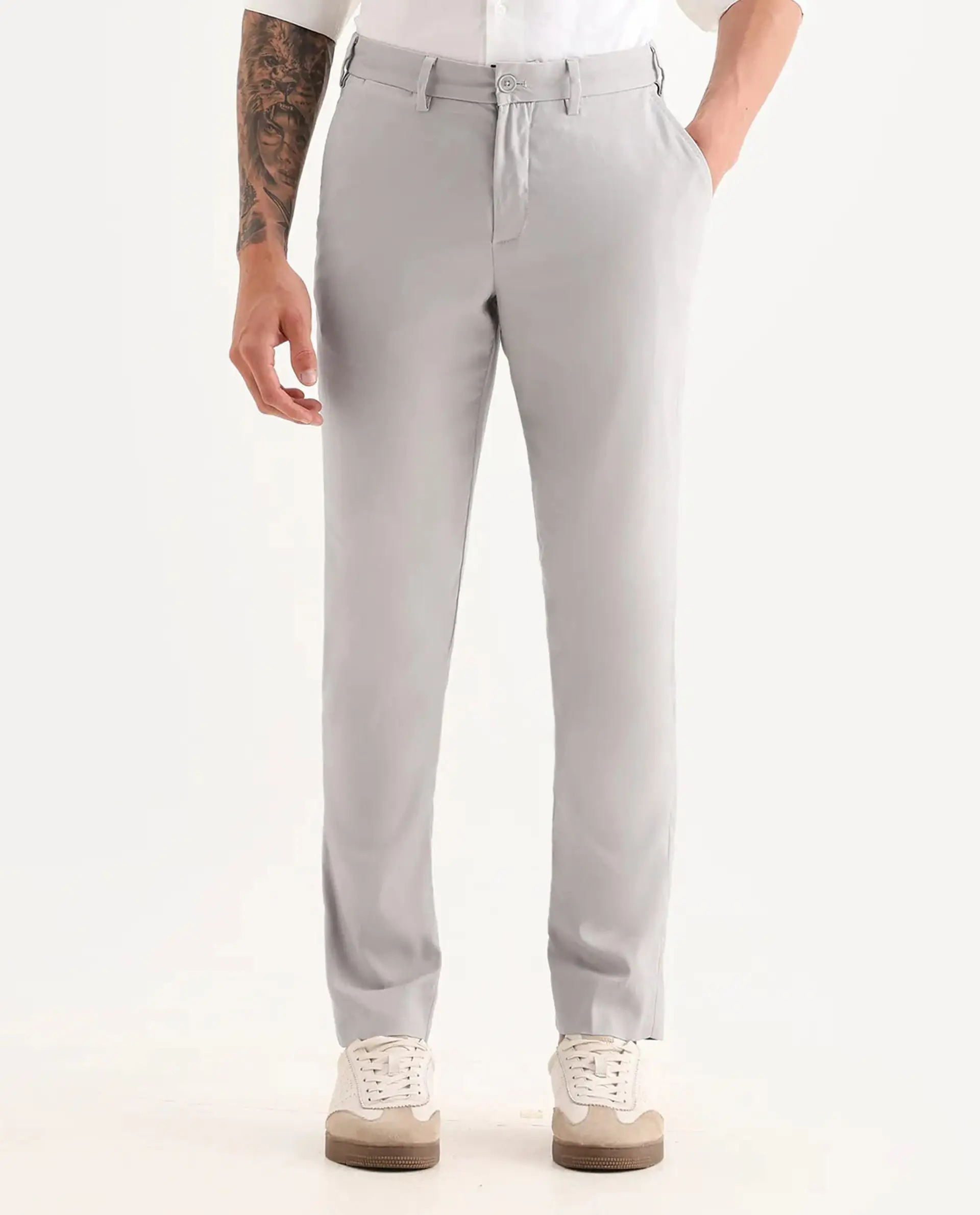 Rare Rabbit Men's Glade 1 Beige Polyester Plain Regular Fit Trouser - Image 9