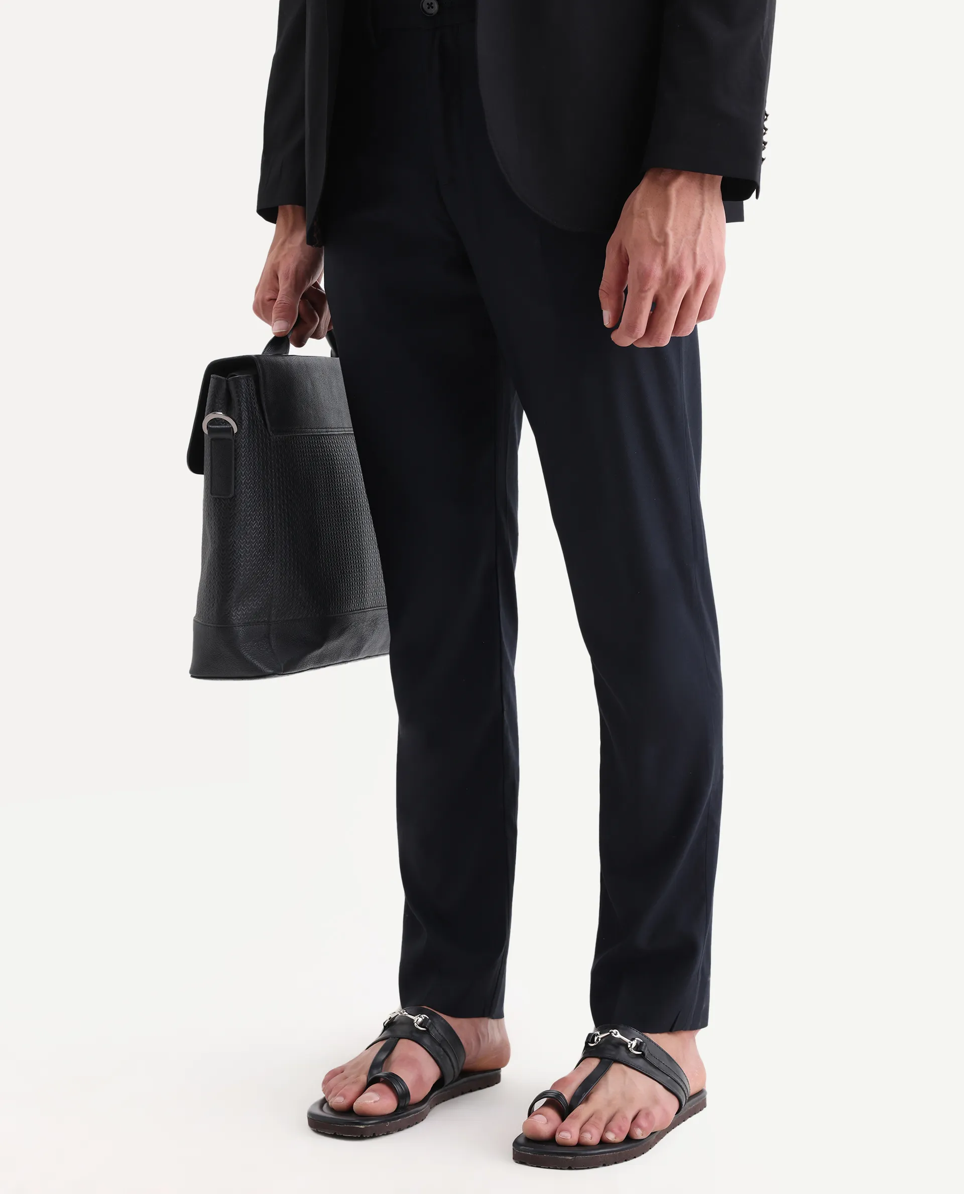 Rare Rabbit Men's Glade 1 Navy Polyester Plain Regular Fit Trouser - Image 2