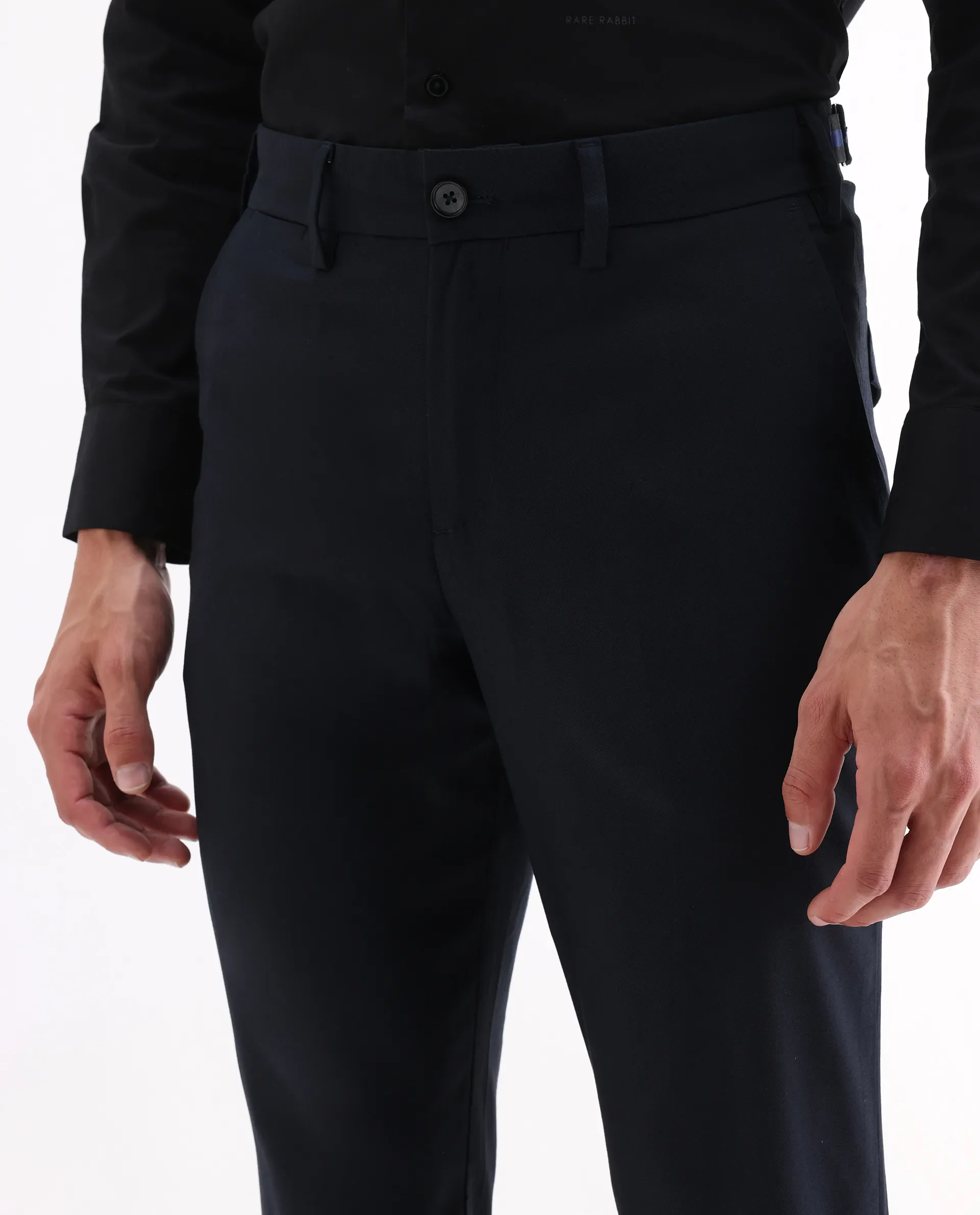 Rare Rabbit Men's Glade 1 Navy Polyester Plain Regular Fit Trouser - Image 4