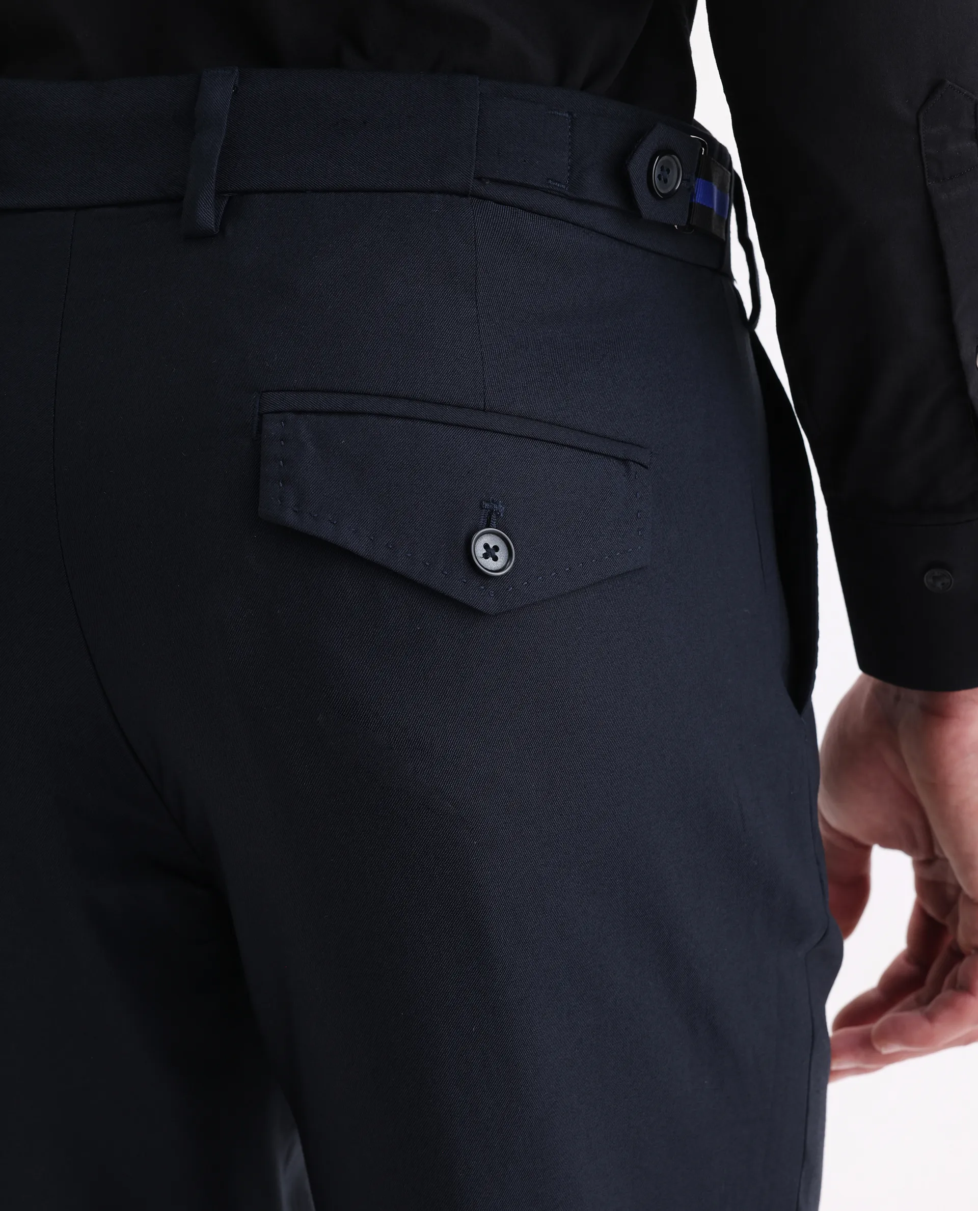 Rare Rabbit Men's Glade 1 Navy Polyester Plain Regular Fit Trouser - Image 5
