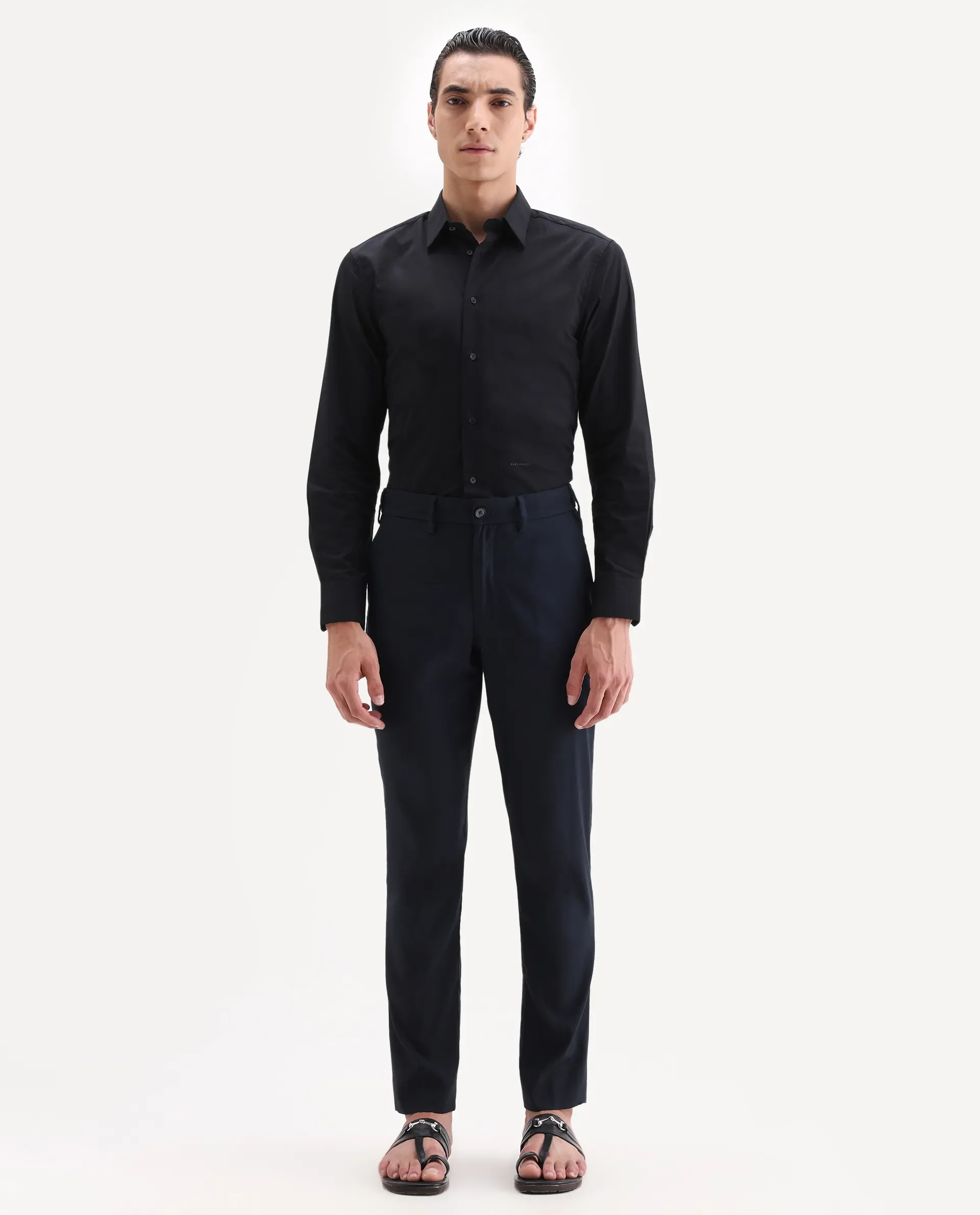 Rare Rabbit Men's Glade 1 Navy Polyester Plain Regular Fit Trouser - Image 6