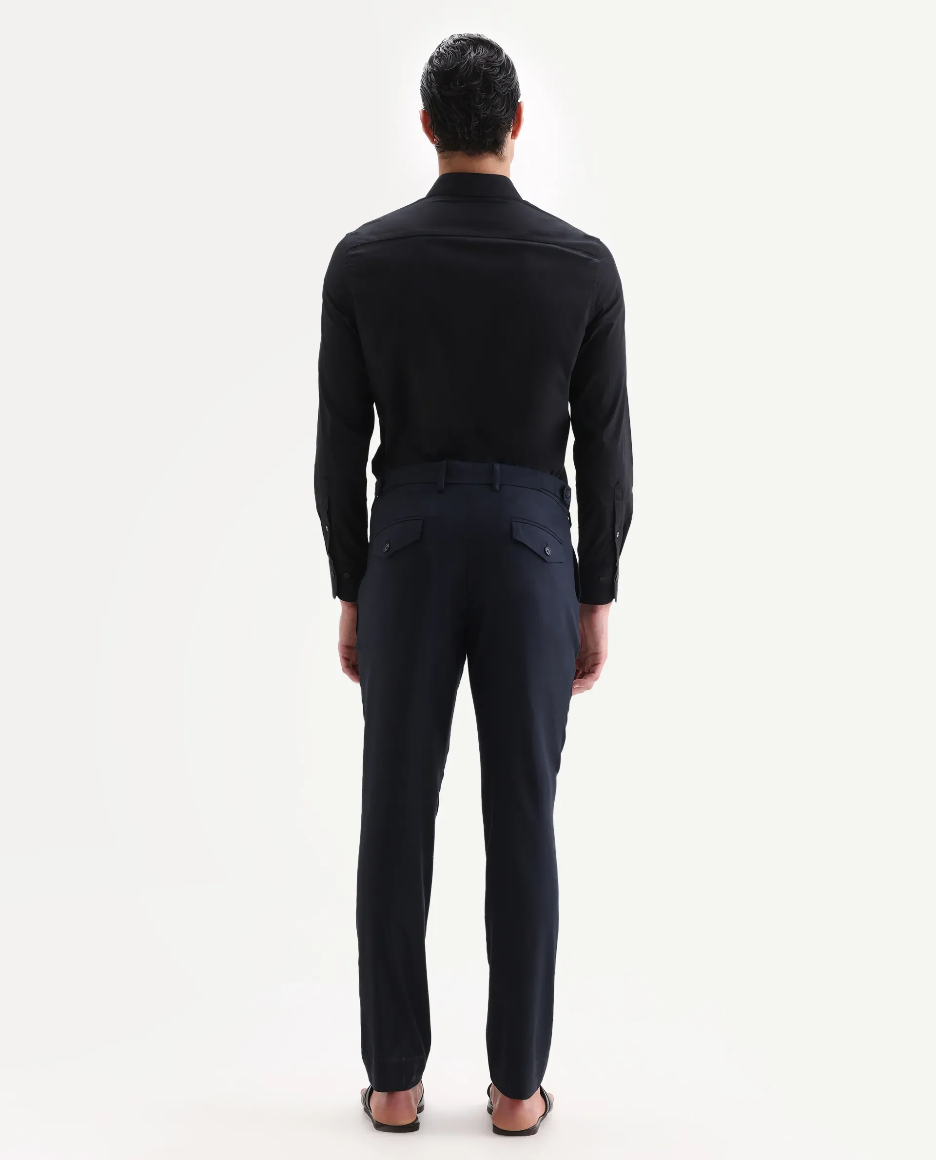 Rare Rabbit Men's Glade 1 Navy Polyester Plain Regular Fit Trouser - Image 8