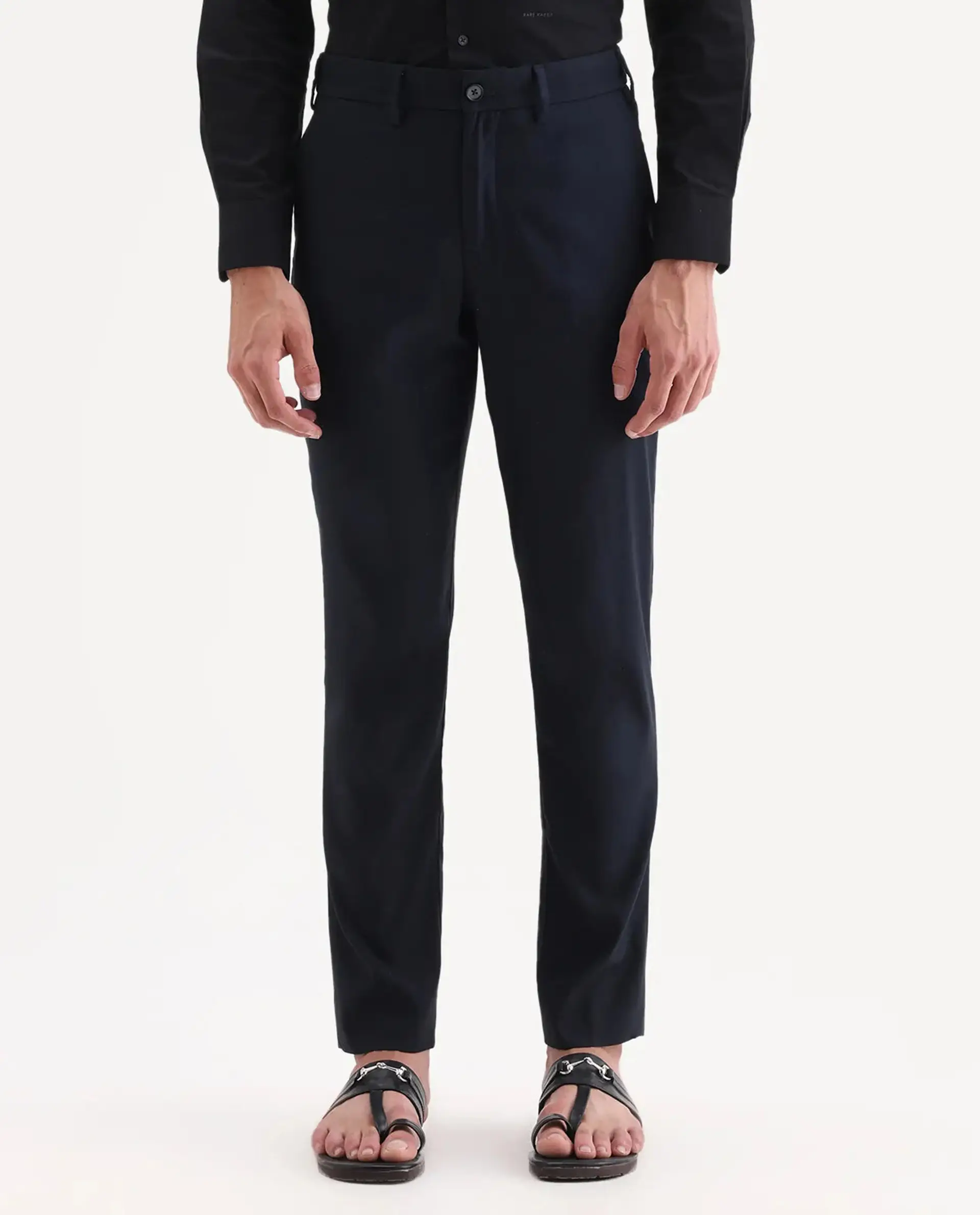 Rare Rabbit Men's Glade 1 Navy Polyester Plain Regular Fit Trouser - Image 9