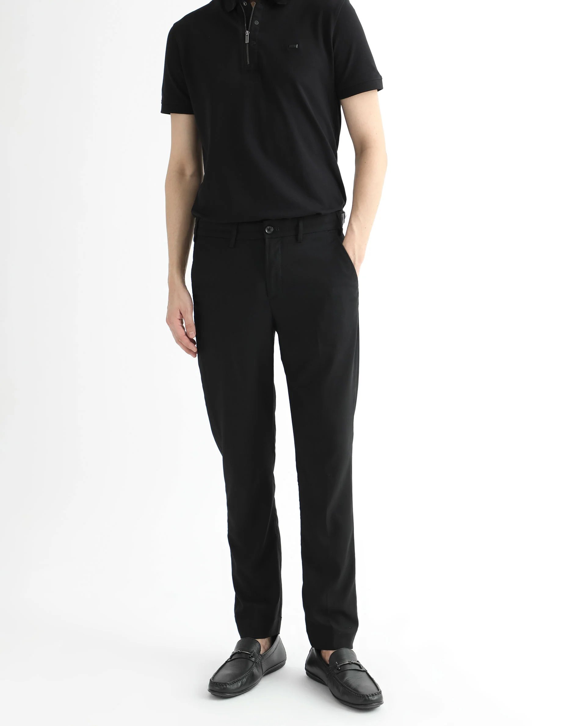 Rare Rabbit Men's Glade Black Viscose Plain Slim Fit Trouser