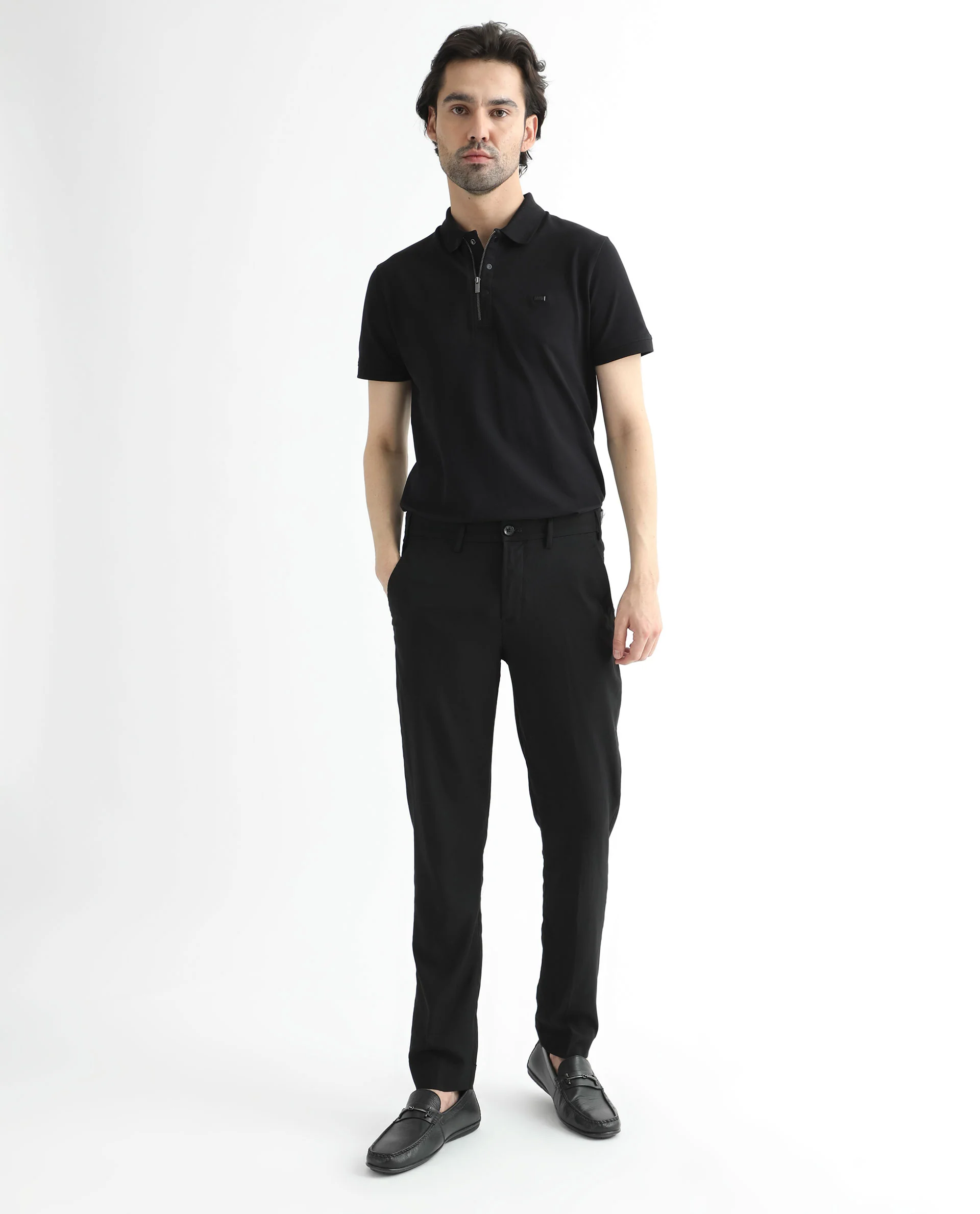 Rare Rabbit Men's Glade Black Viscose Plain Slim Fit Trouser - Image 2