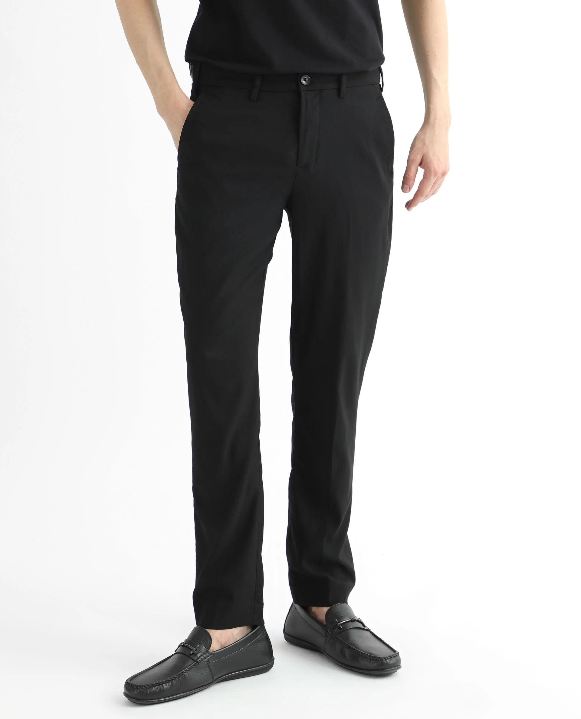 Rare Rabbit Men's Glade Black Viscose Plain Slim Fit Trouser - Image 3