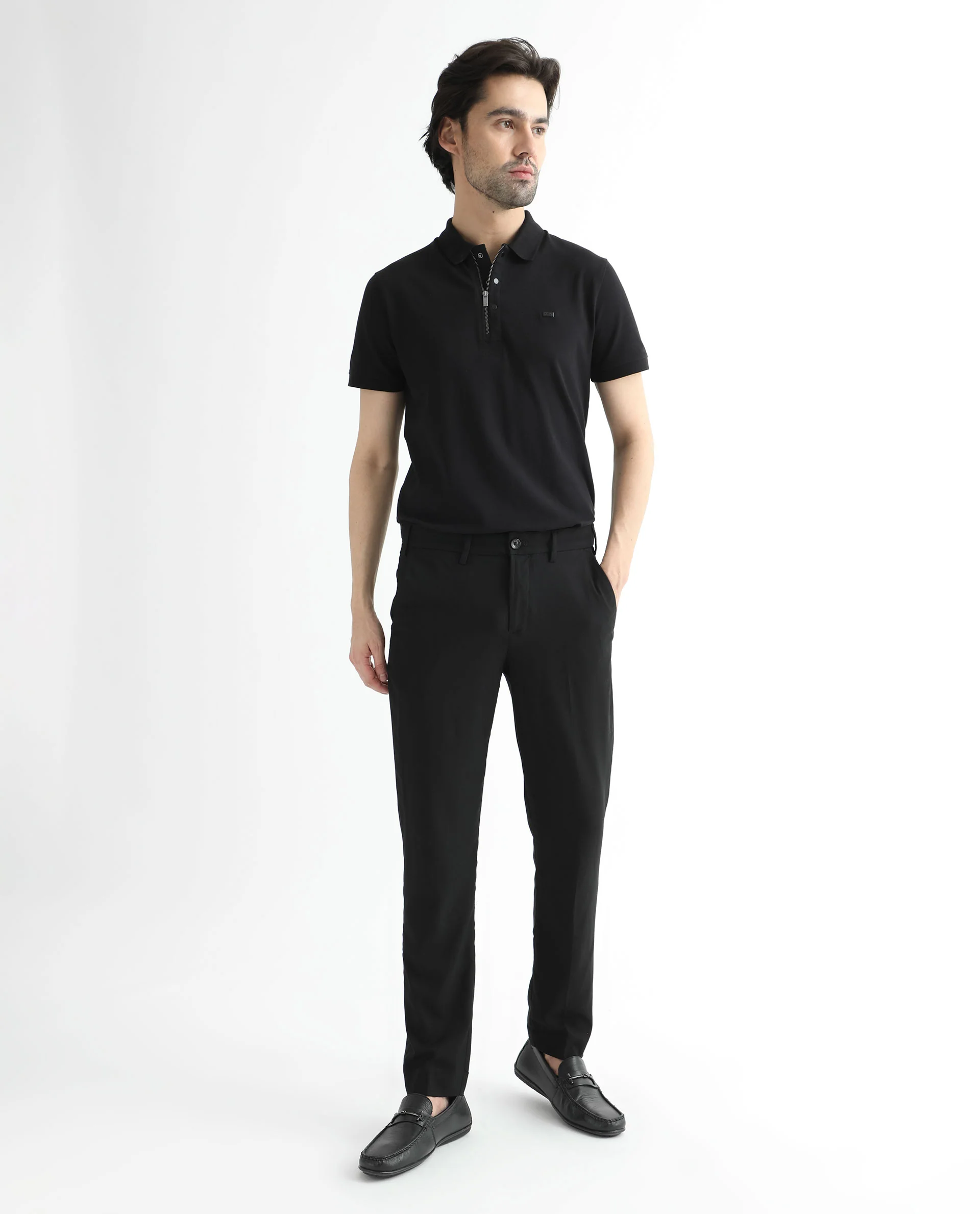 Rare Rabbit Men's Glade Black Viscose Plain Slim Fit Trouser - Image 4