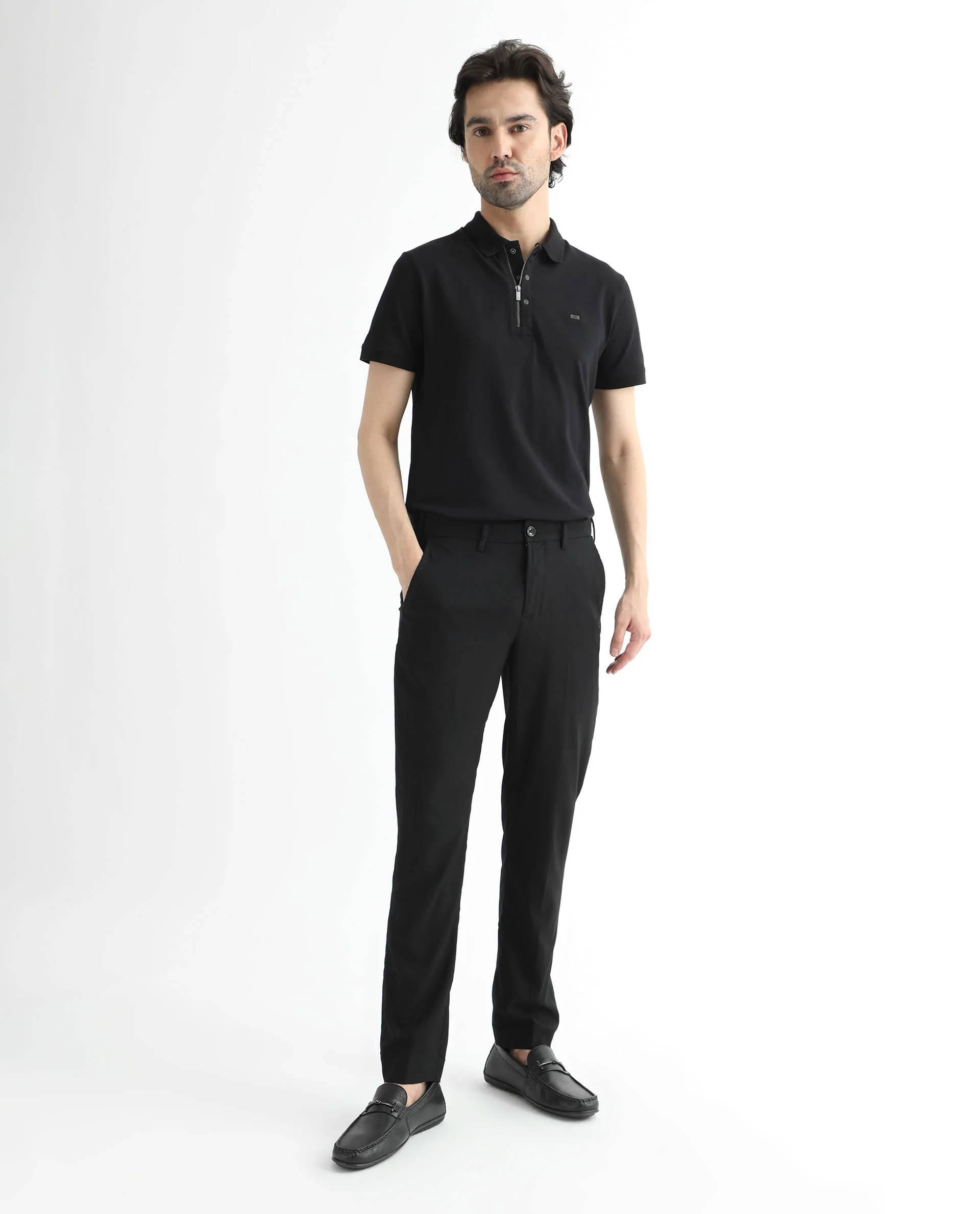 Rare Rabbit Men's Glade Black Viscose Plain Slim Fit Trouser - Image 5
