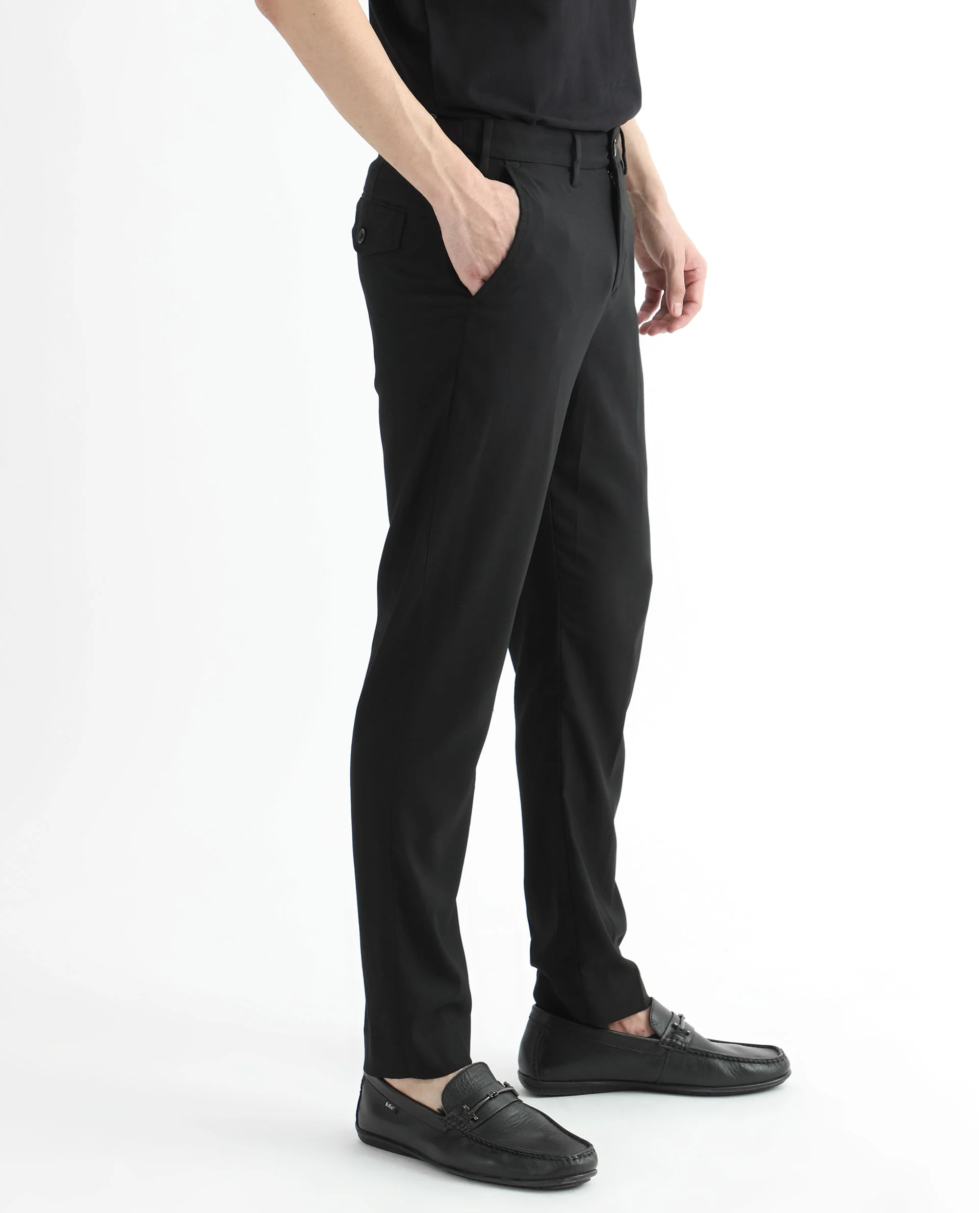 Rare Rabbit Men's Glade Black Viscose Plain Slim Fit Trouser - Image 7