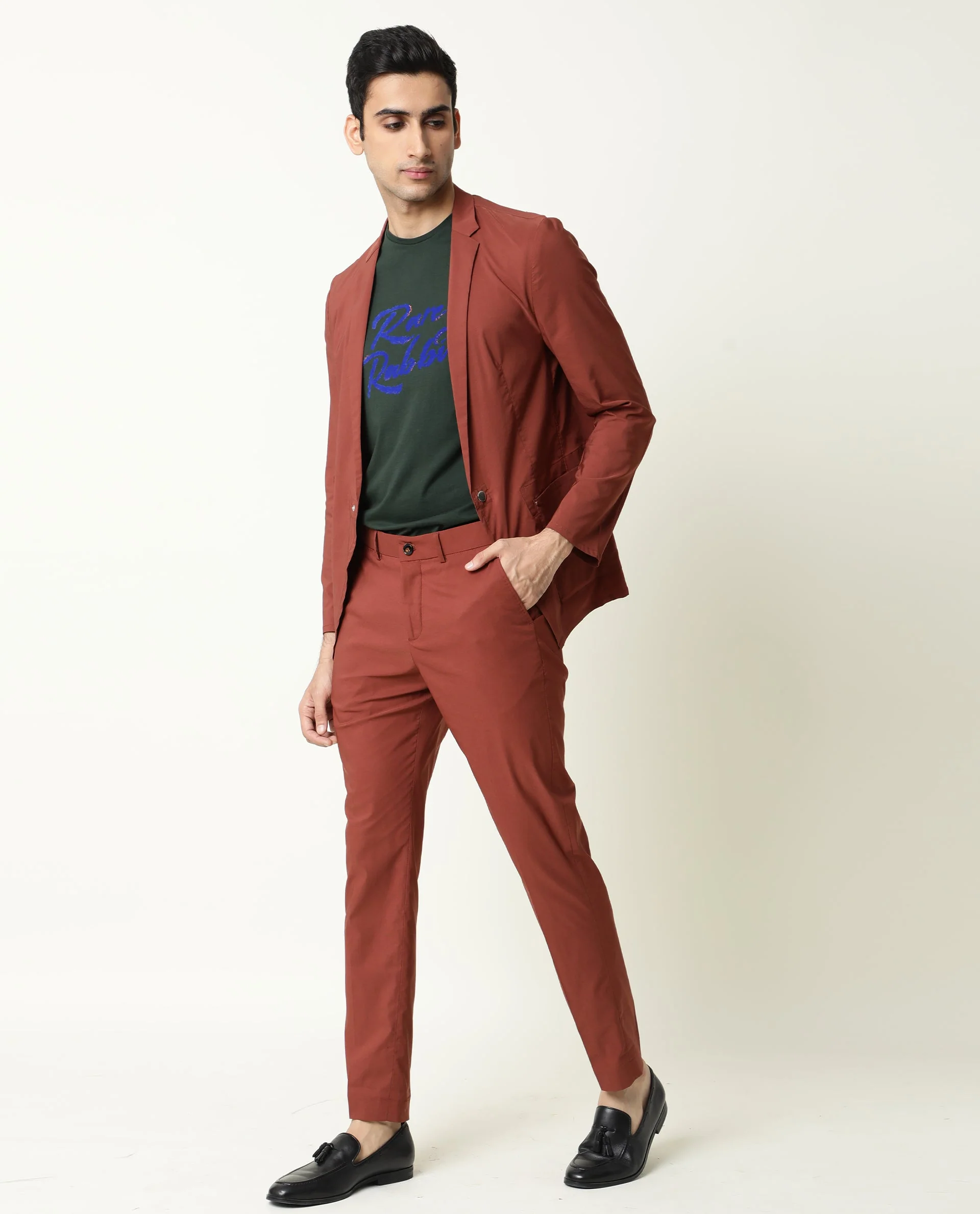 Rare Rabbit Men's Glak Rust Viscose Plain Slim Fit Trouser - Image 10