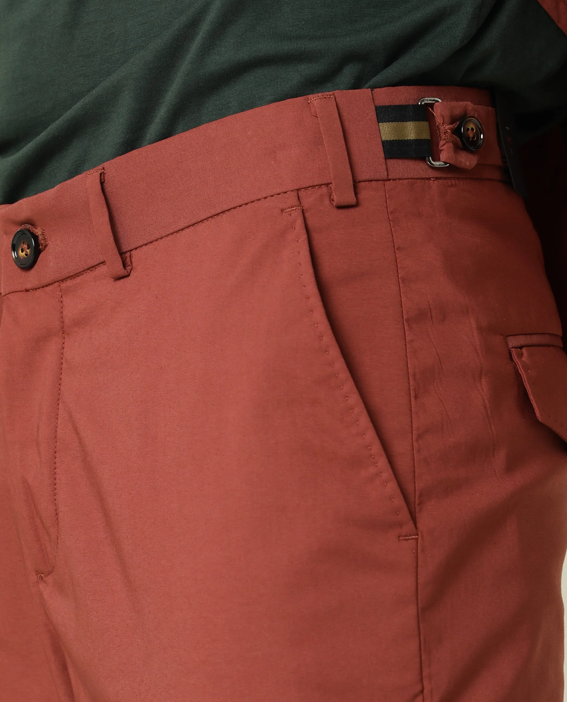 Rare Rabbit Men's Glak Rust Viscose Plain Slim Fit Trouser - Image 3