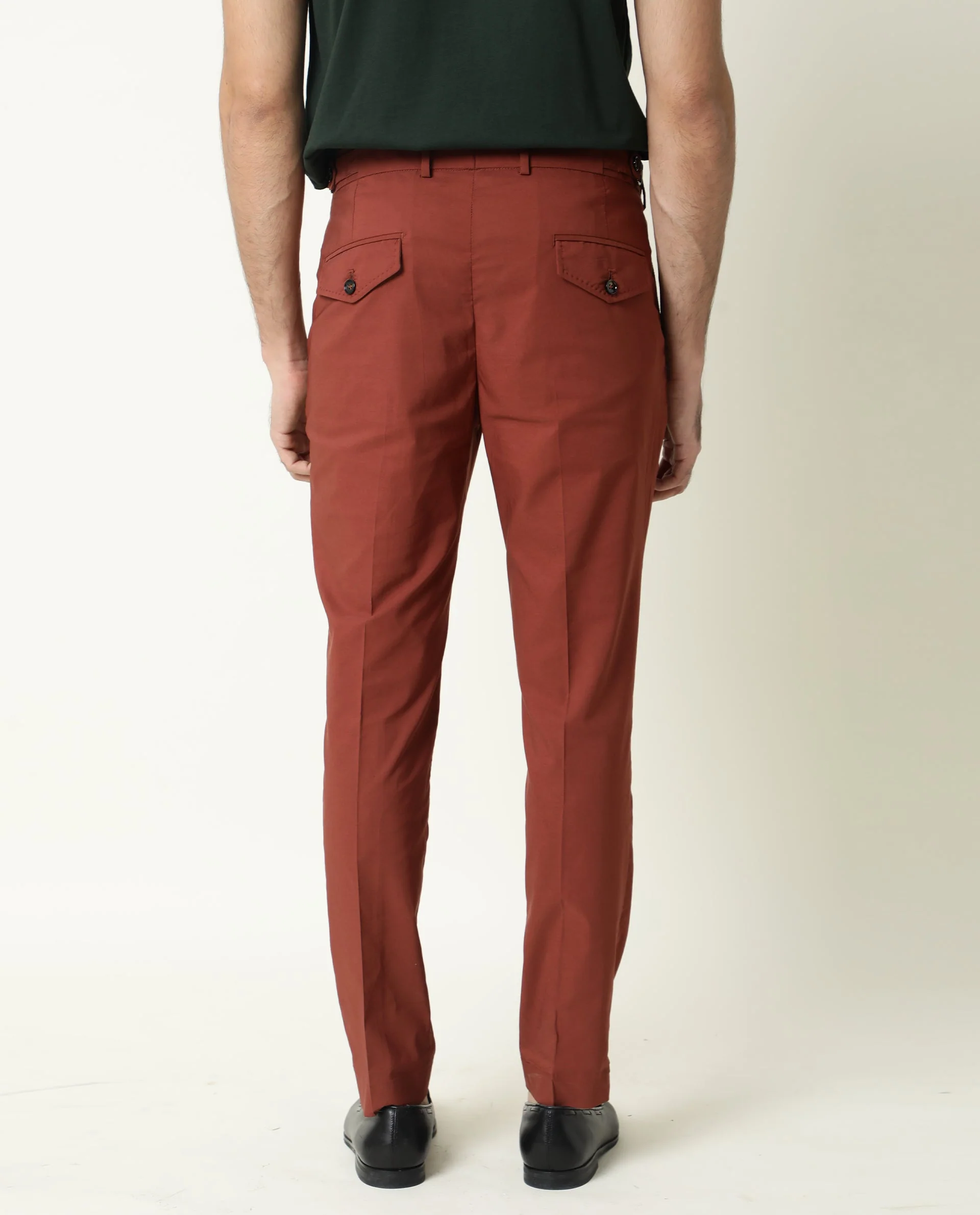 Rare Rabbit Men's Glak Rust Viscose Plain Slim Fit Trouser - Image 7