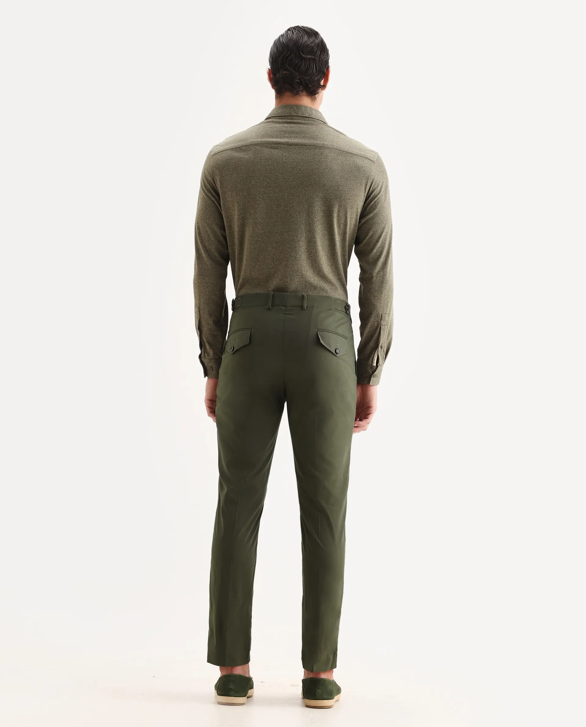 Rare Rabbit Men's Glak Olive Viscose Plain Slim Fit Trouser - Image 7