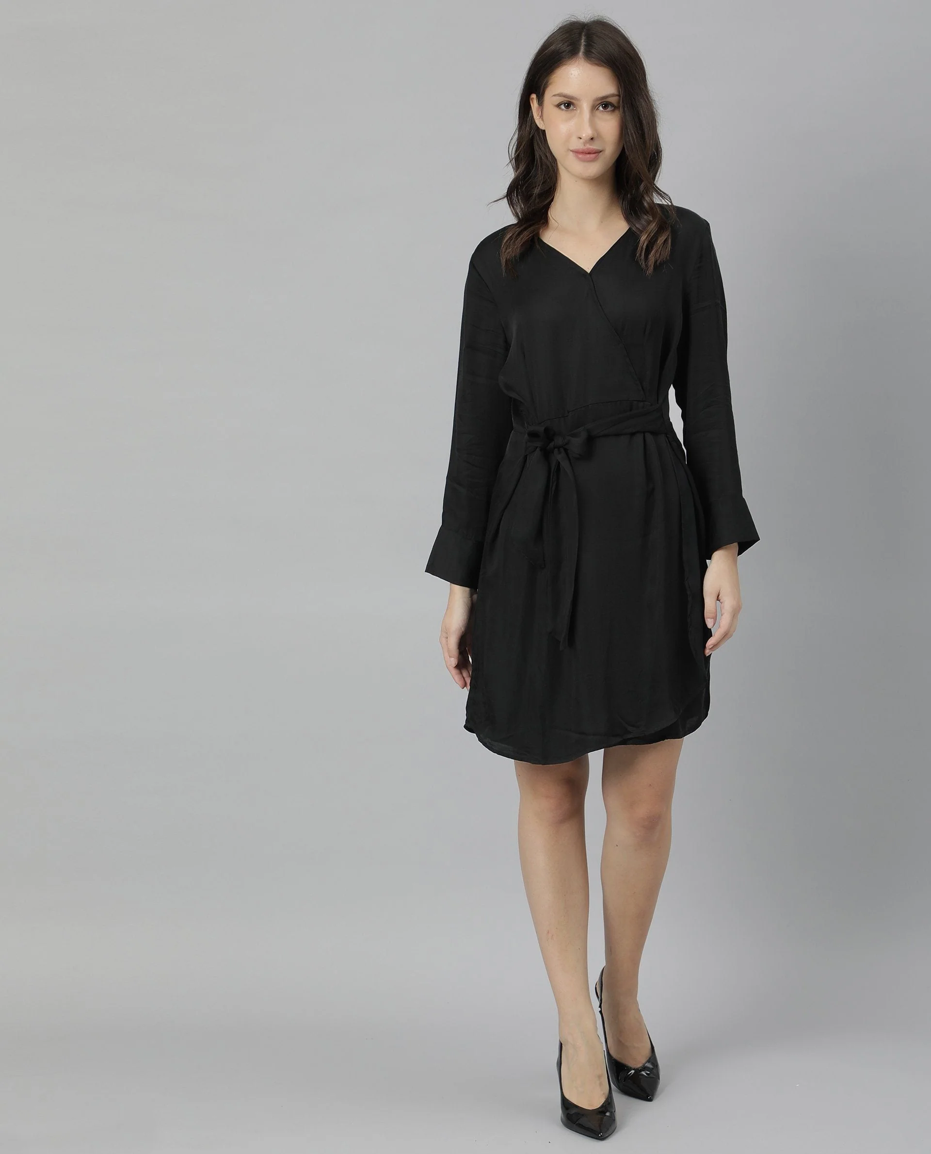 Rareism Womens Glam Black Dress Long Sleeve Short Length - Image 4