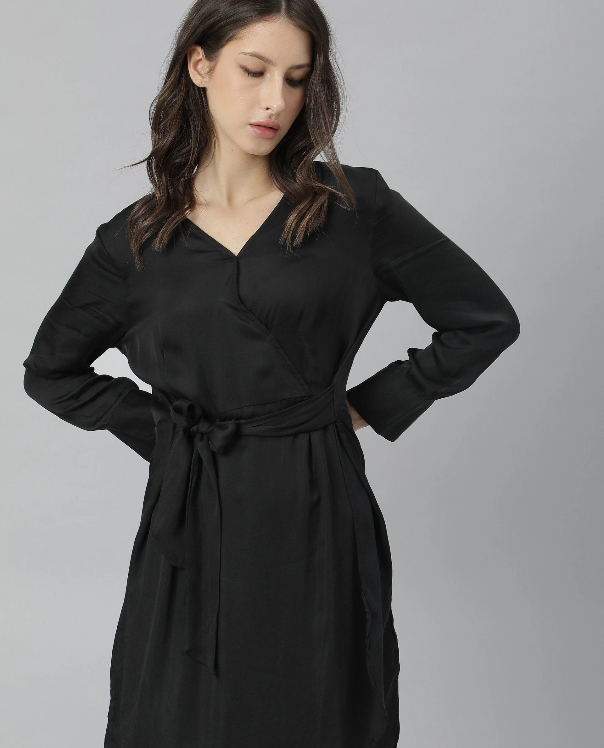 Rareism Womens Glam Black Dress Long Sleeve Short Length - Image 5
