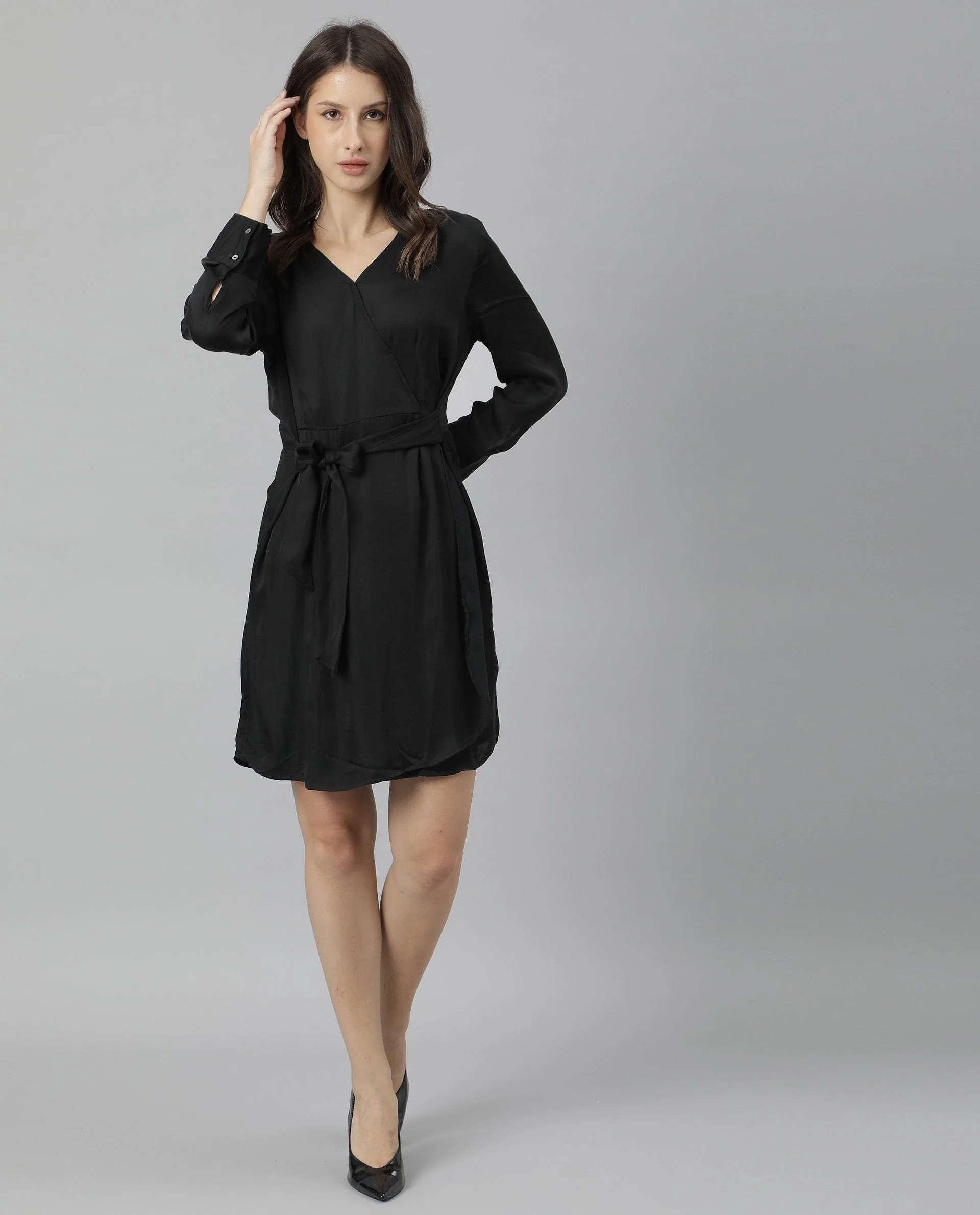 Rareism Womens Glam Black Dress Long Sleeve Short Length - Image 7