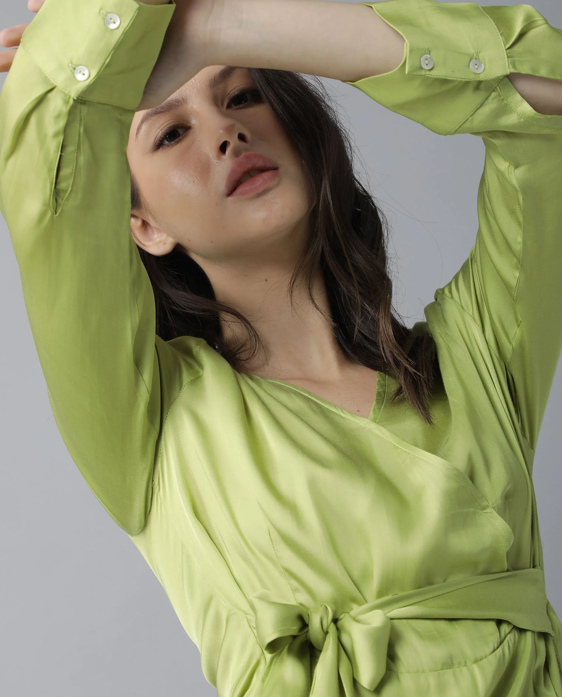Rareism Womens Glam Green Dress Long Sleeve Short Length - Image 2