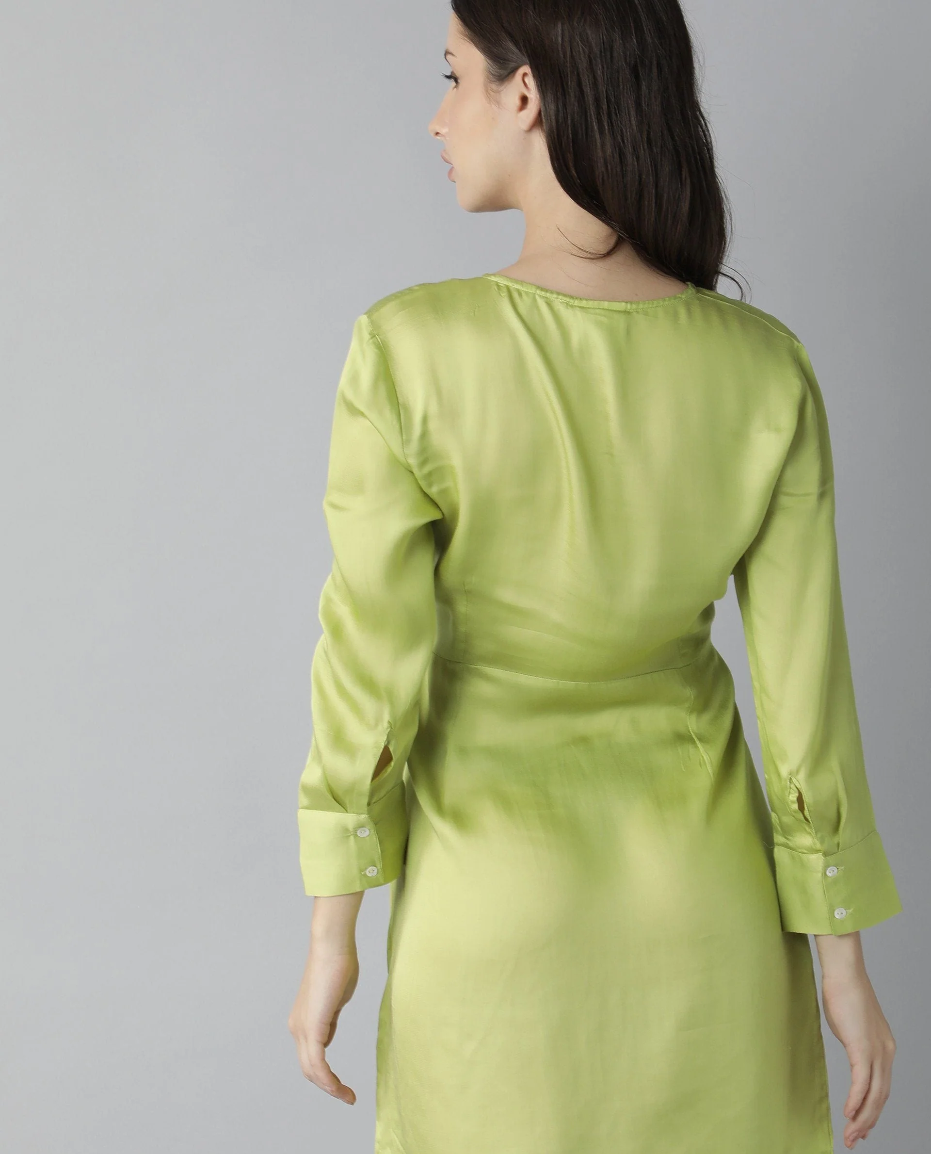Rareism Womens Glam Green Dress Long Sleeve Short Length - Image 6