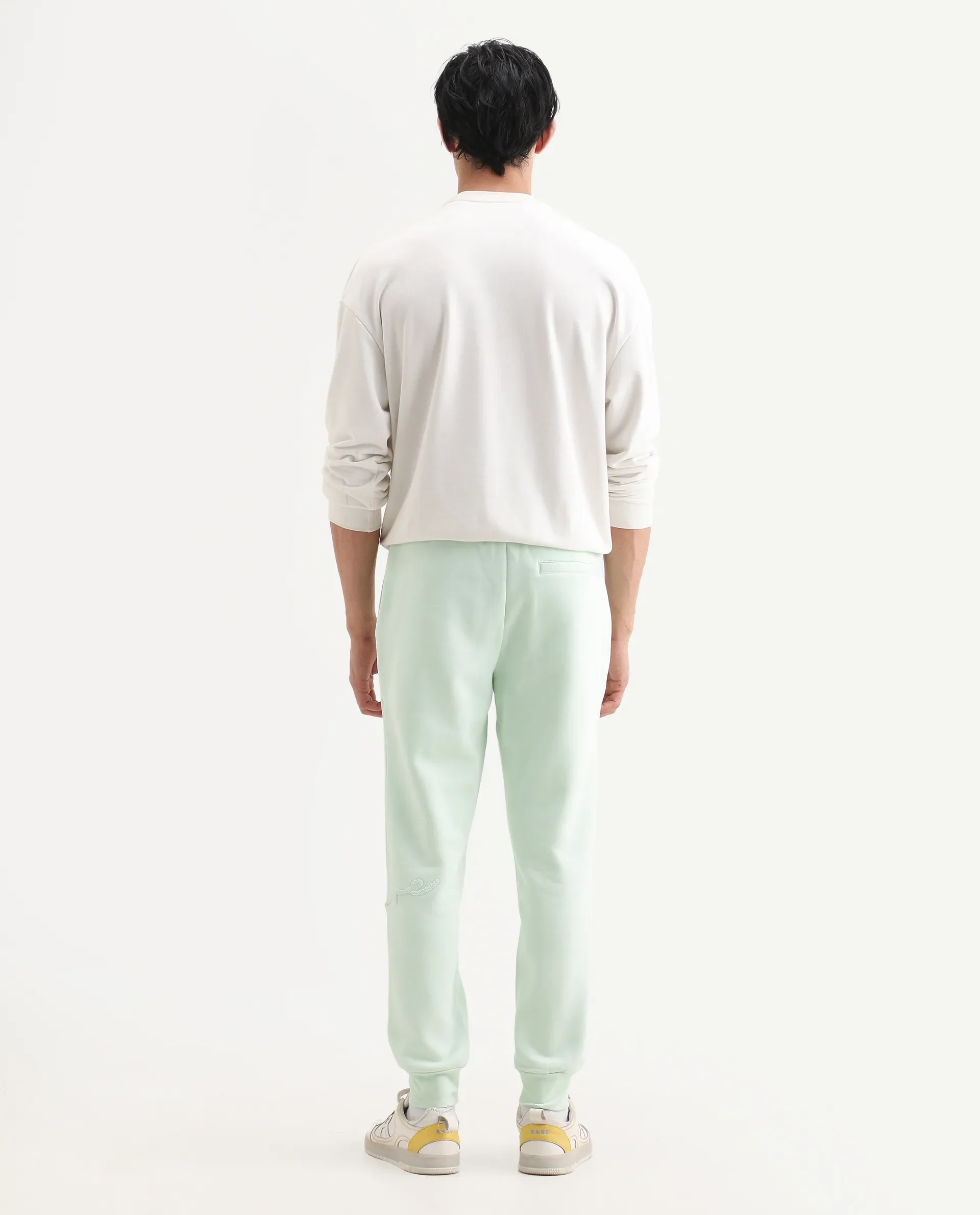 Rare Rabbit Men's Glame Light Green Cotton Plain Regular Fit Joggers - Image 8