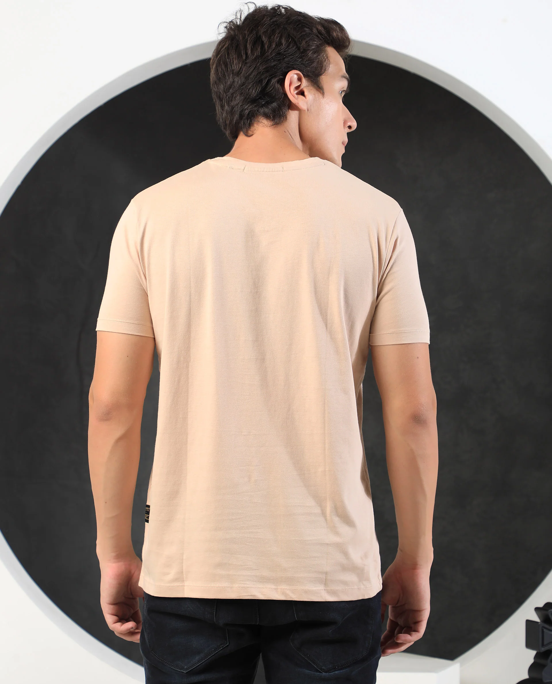 Rare Rabbit Men's Glam Beige Cotton Graphic Print Slim Fit Half Sleeve Crew Neck T-Shirt - Image 10