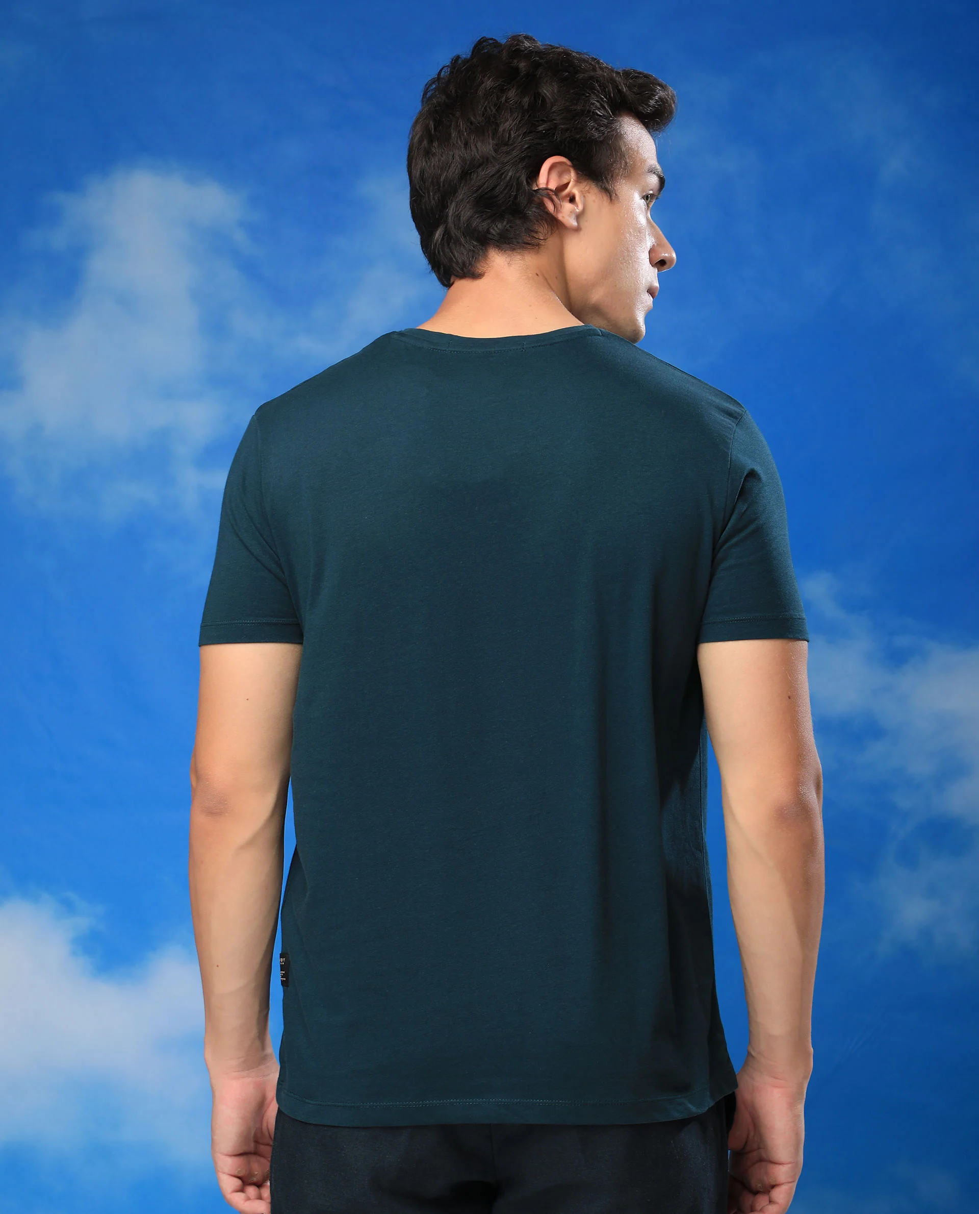 Rare Rabbit Men's Glam Green Cotton Graphic Print Slim Fit Half Sleeve Crew Neck T-Shirt - Image 10