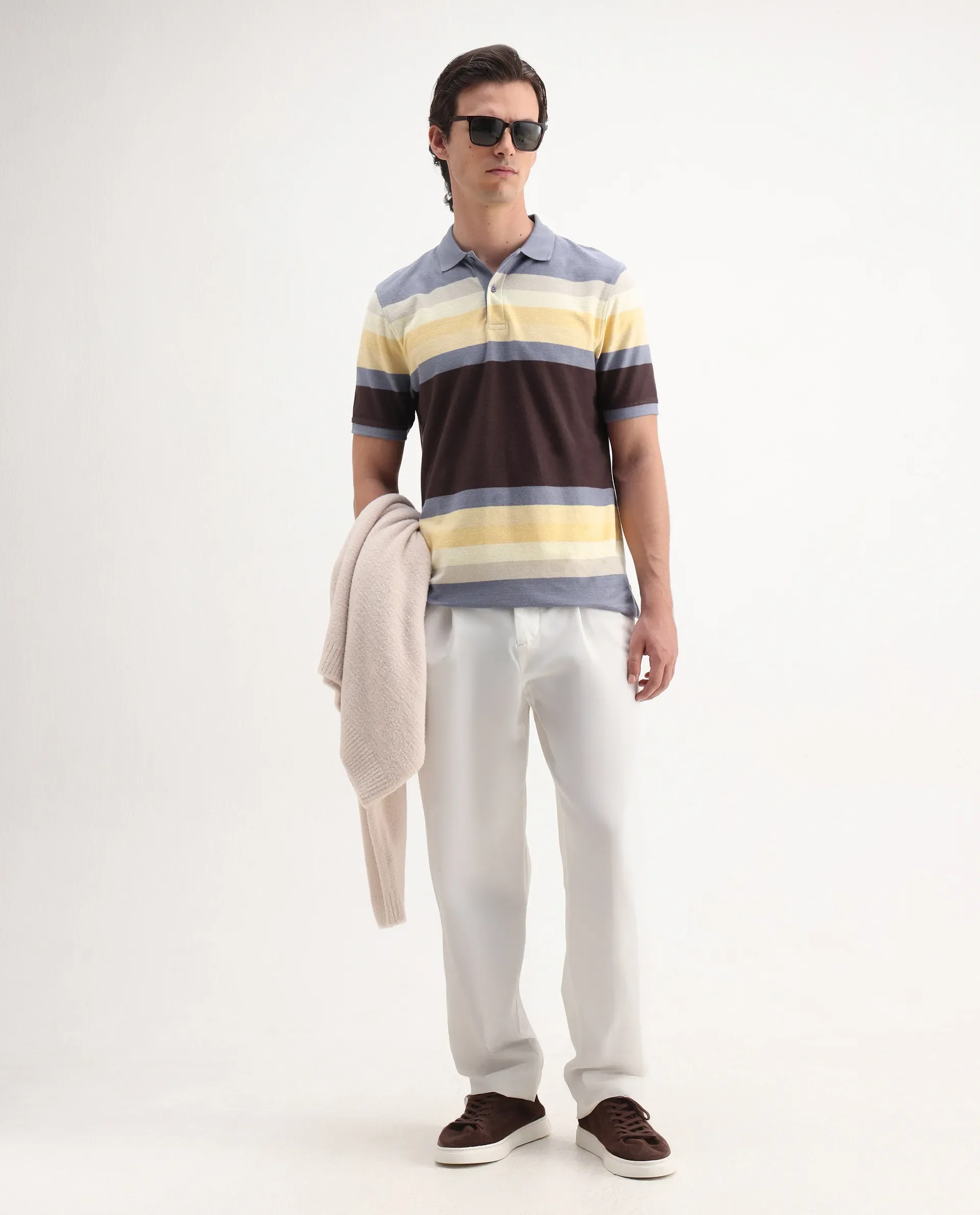 Rare Rabbit Men's Glasglow Purple Cotton Striped Print Regular Fit Half Sleeve Polo - Image 2