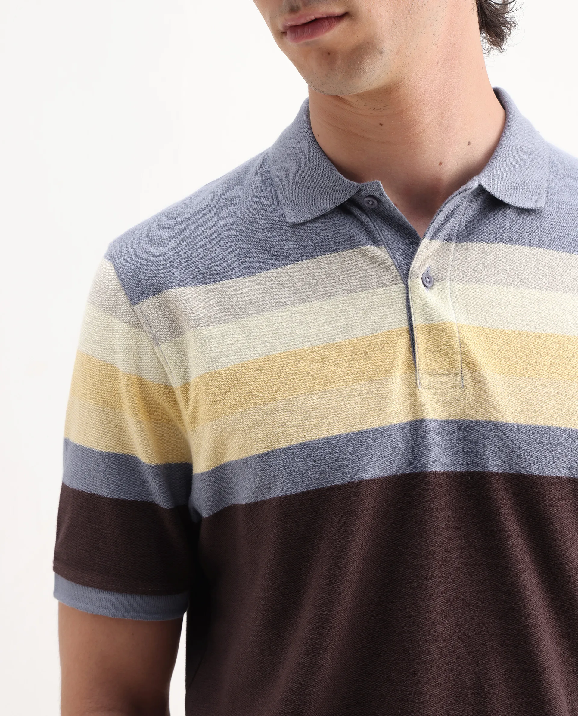 Rare Rabbit Men's Glasglow Purple Cotton Striped Print Regular Fit Half Sleeve Polo - Image 3