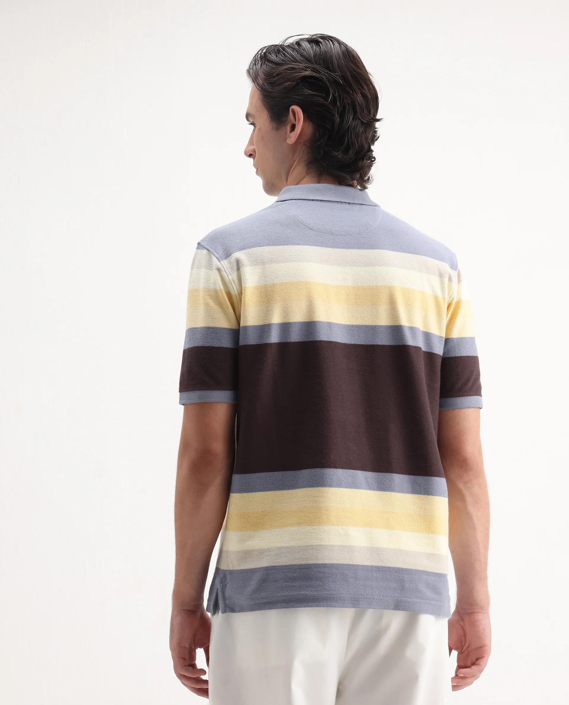 Rare Rabbit Men's Glasglow Purple Cotton Striped Print Regular Fit Half Sleeve Polo - Image 6