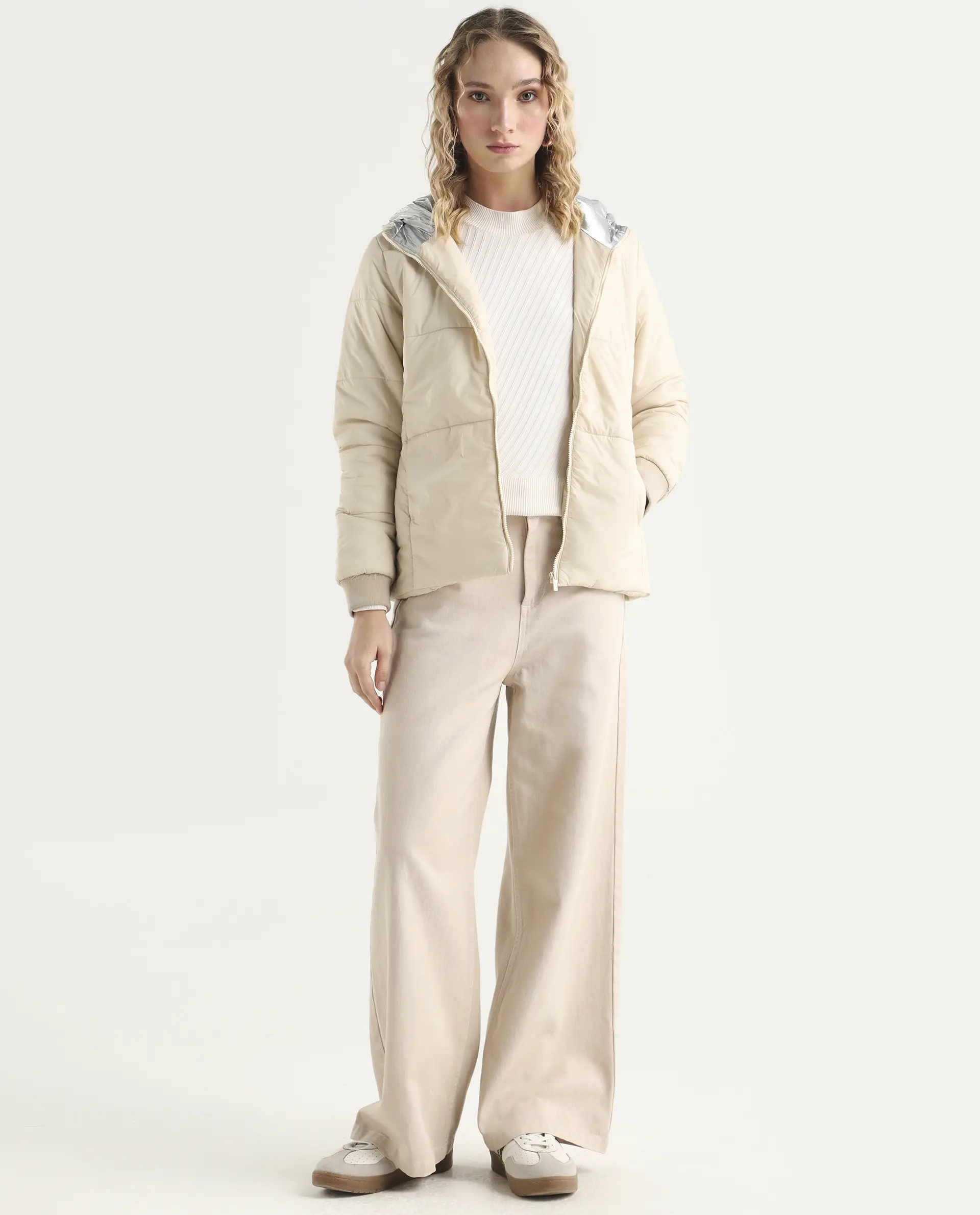 Rareism Women's Glasha Hls Beige Polyester Hooded Plain Regular Fit Jacket - Image 2