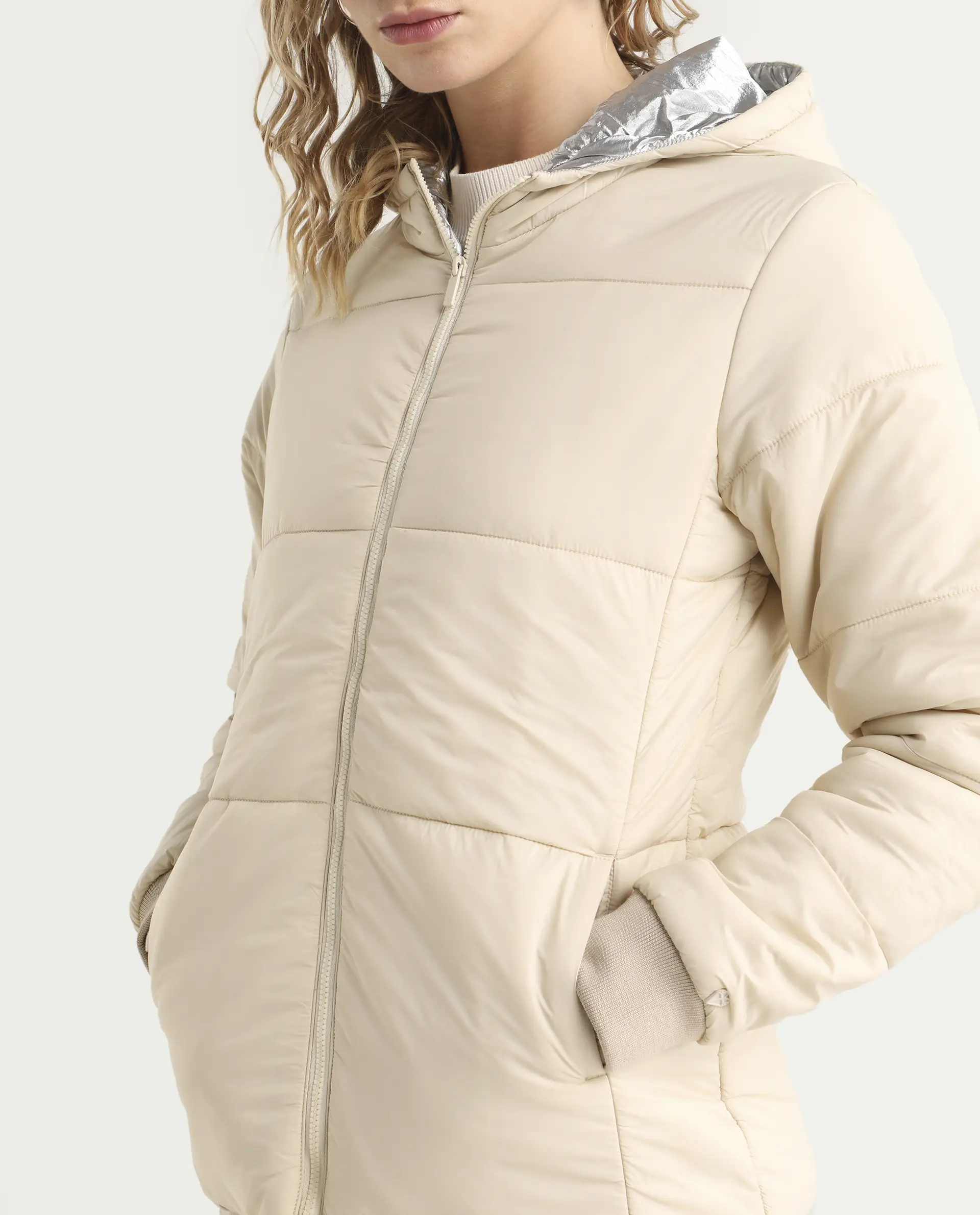 Rareism Women's Glasha Hls Beige Polyester Hooded Plain Regular Fit Jacket - Image 3