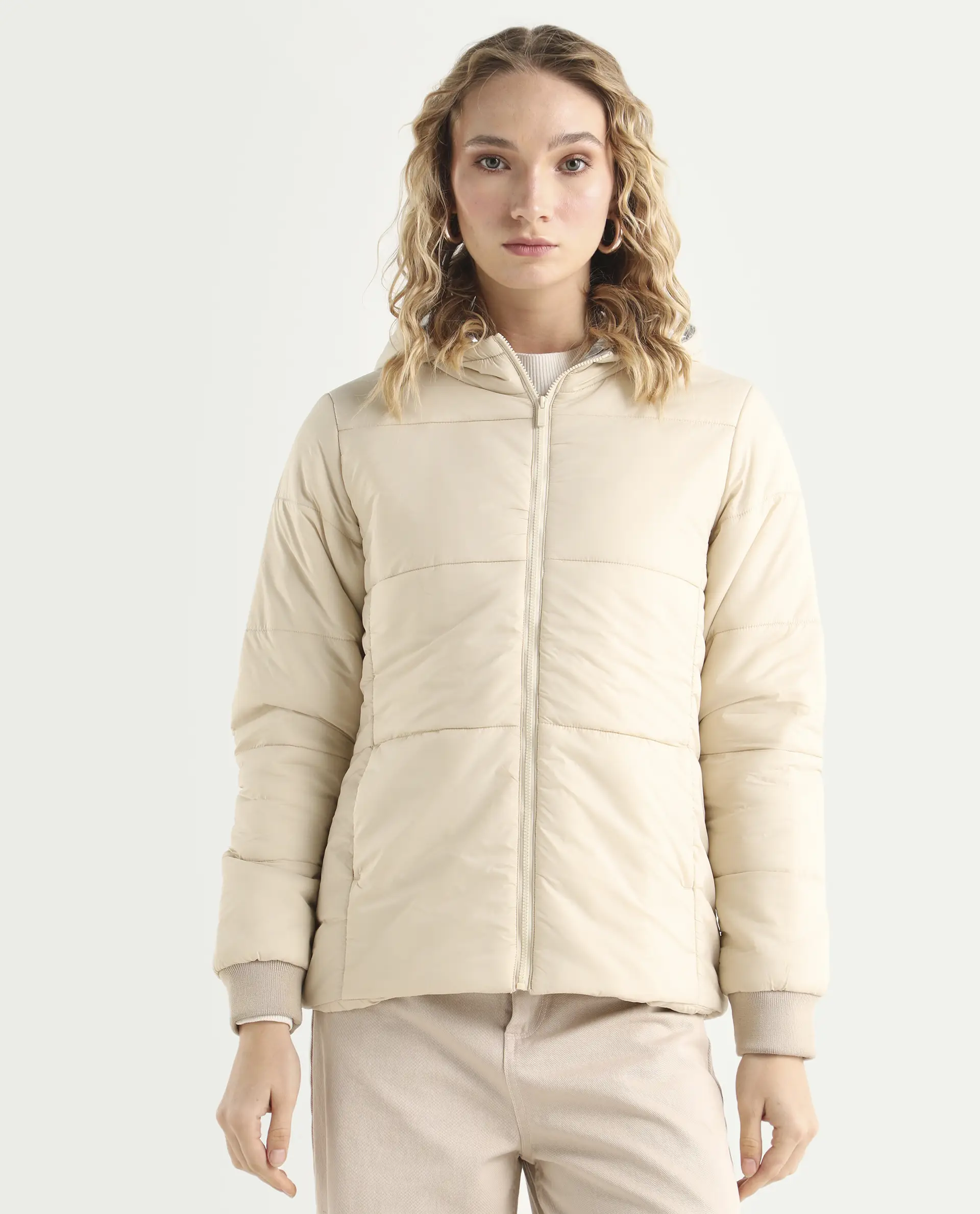 Rareism Women's Glasha Hls Beige Polyester Hooded Plain Regular Fit Jacket - Image 4