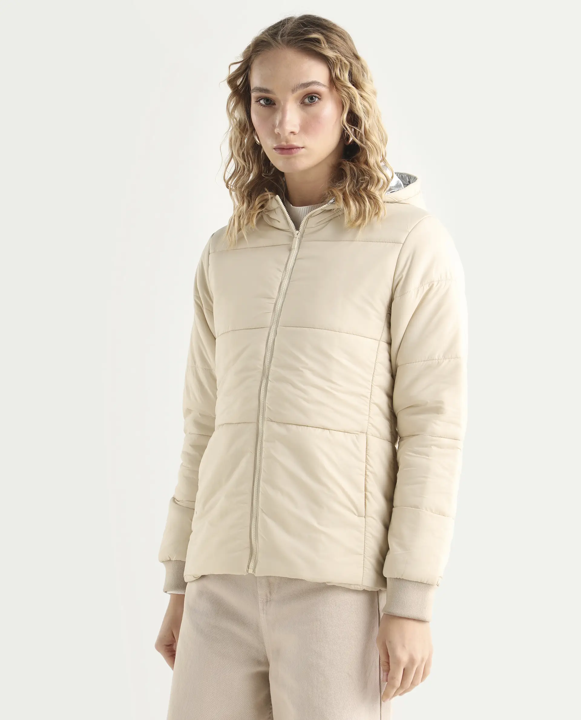 Rareism Women's Glasha Hls Beige Polyester Hooded Plain Regular Fit Jacket - Image 6