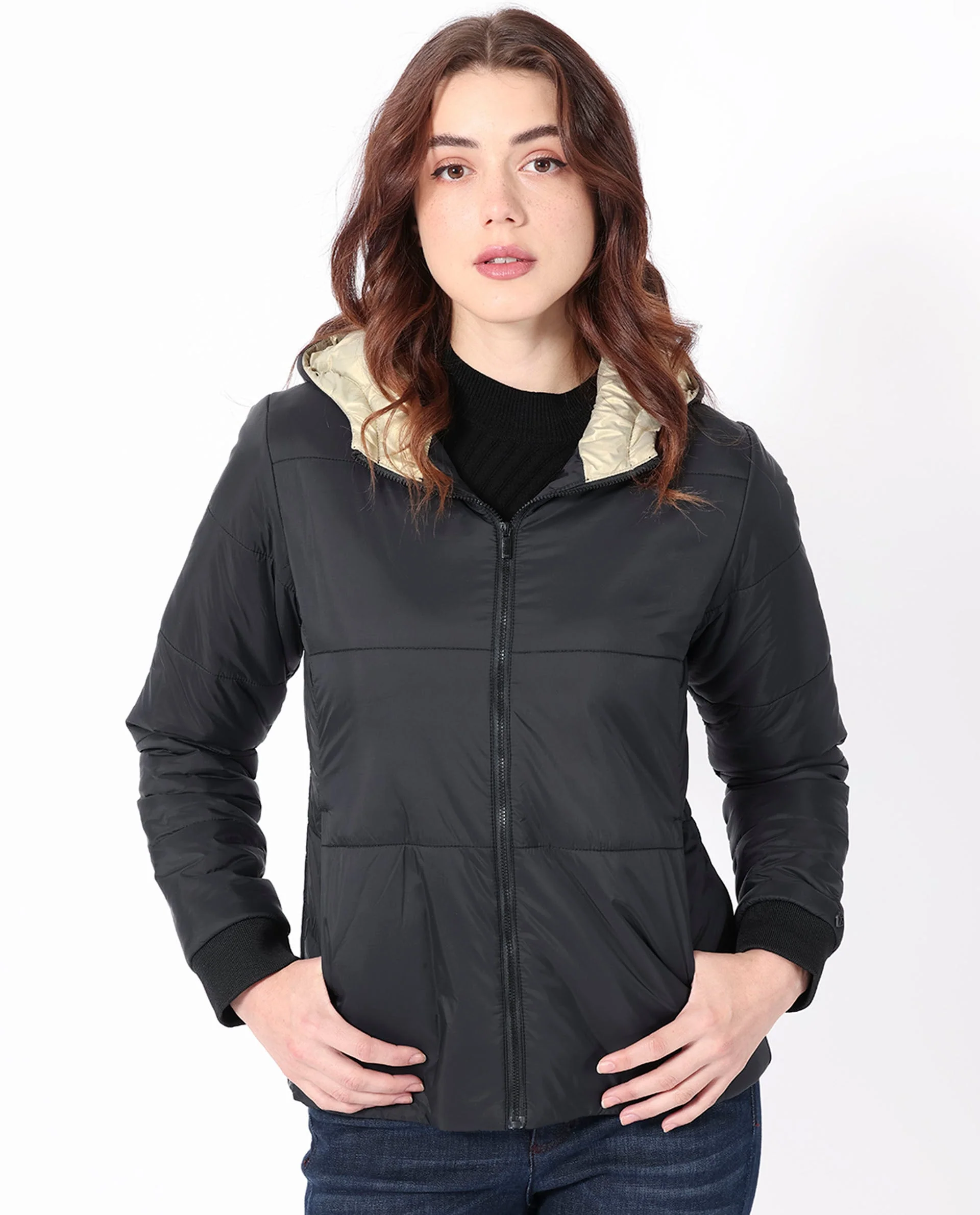 Rareism Women's Glasha Hls Black Polyester Hooded Plain Regular Fit Jacket - Image 2