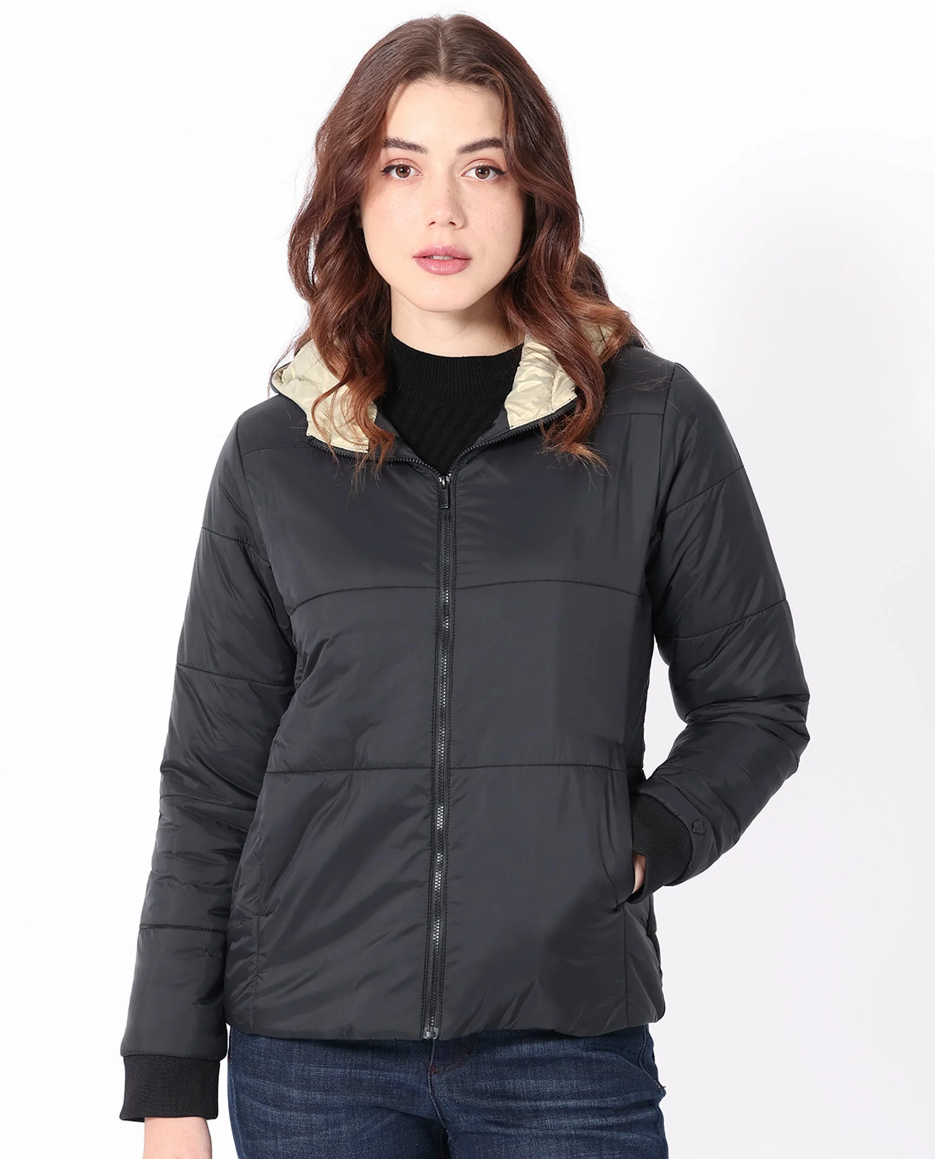 Rareism Women's Glasha Hls Black Polyester Hooded Plain Regular Fit Jacket - Image 5