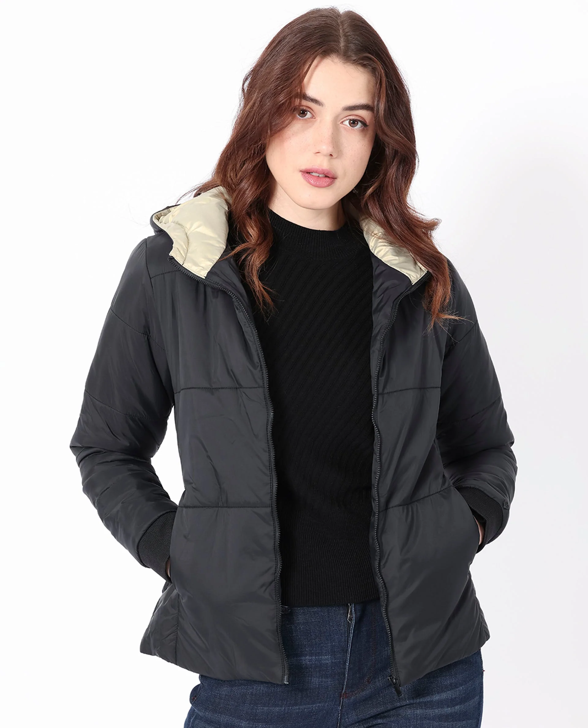 Rareism Women's Glasha Hls Black Polyester Hooded Plain Regular Fit Jacket - Image 7