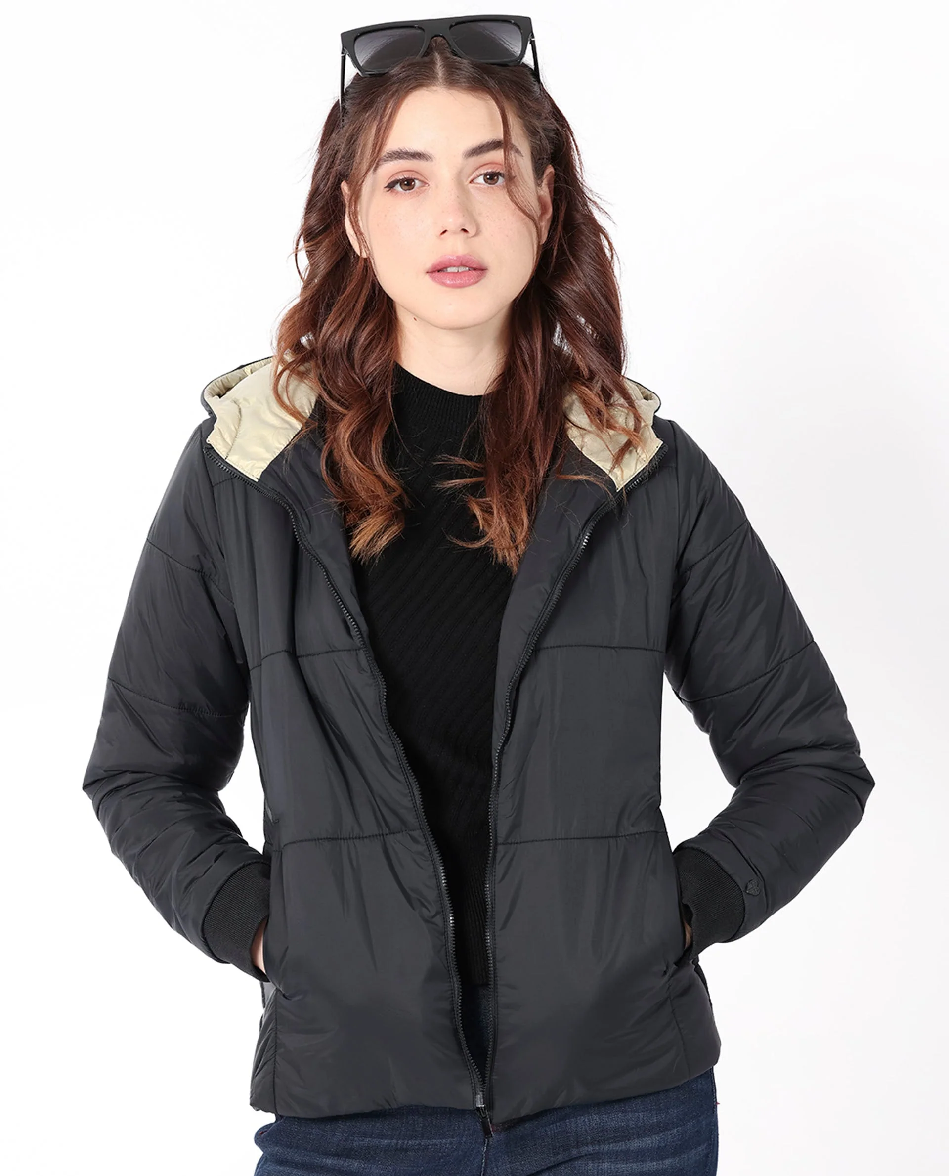 Rareism Women's Glasha Hls Black Polyester Hooded Plain Regular Fit Jacket - Image 8