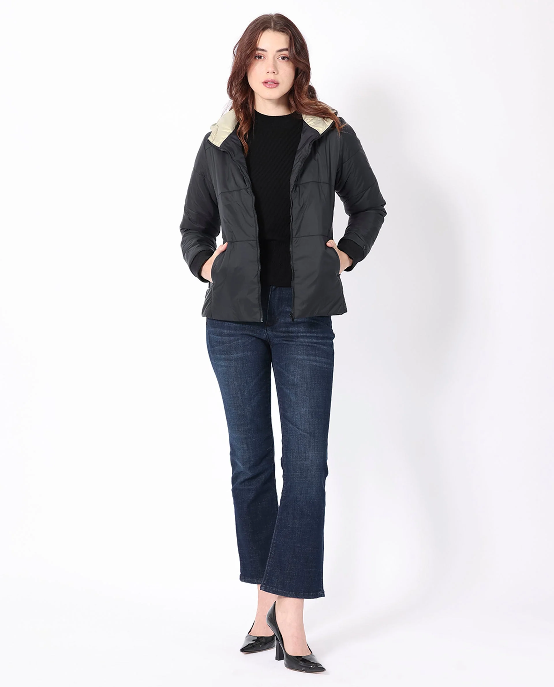 Rareism Women's Glasha Hls Black Polyester Hooded Plain Regular Fit Jacket - Image 9