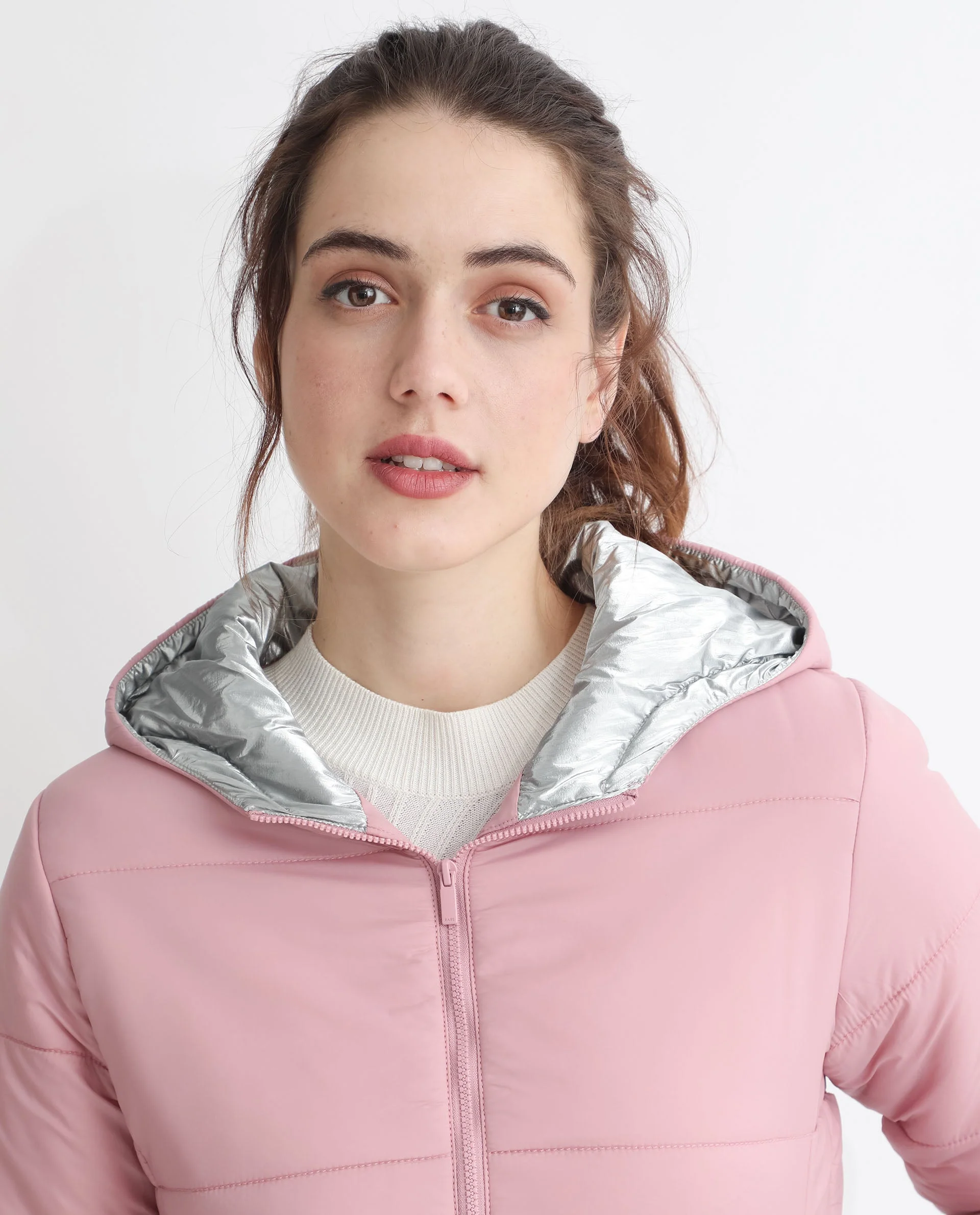 Rareism Women's Glasha Hls Pink Polyester Hooded Plain Regular Fit Jacket - Image 2