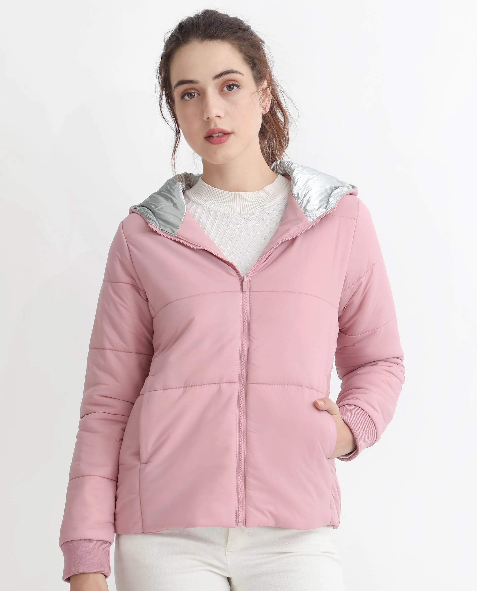 Rareism Women's Glasha Hls Pink Polyester Hooded Plain Regular Fit Jacket - Image 3