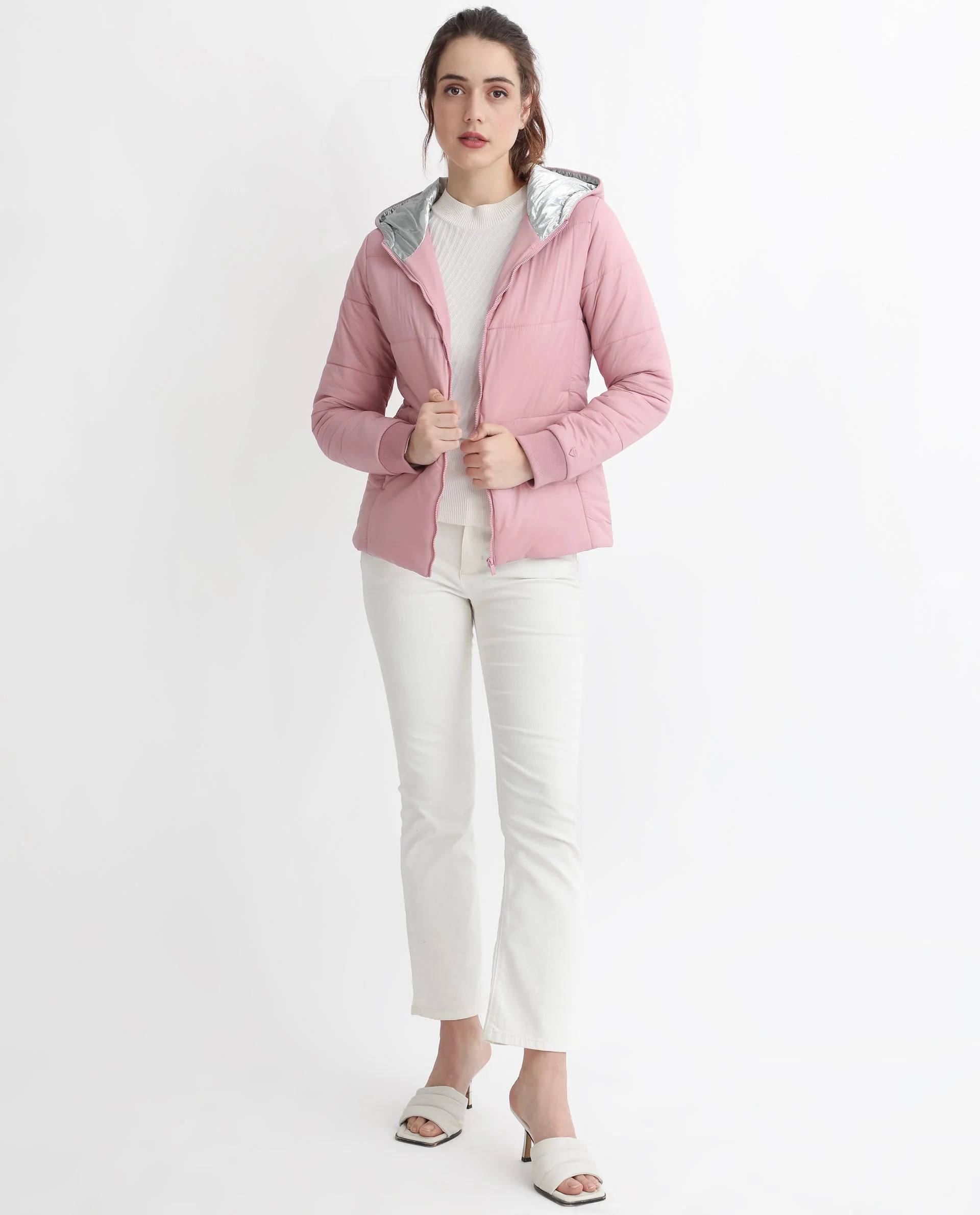 Rareism Women's Glasha Hls Pink Polyester Hooded Plain Regular Fit Jacket - Image 4