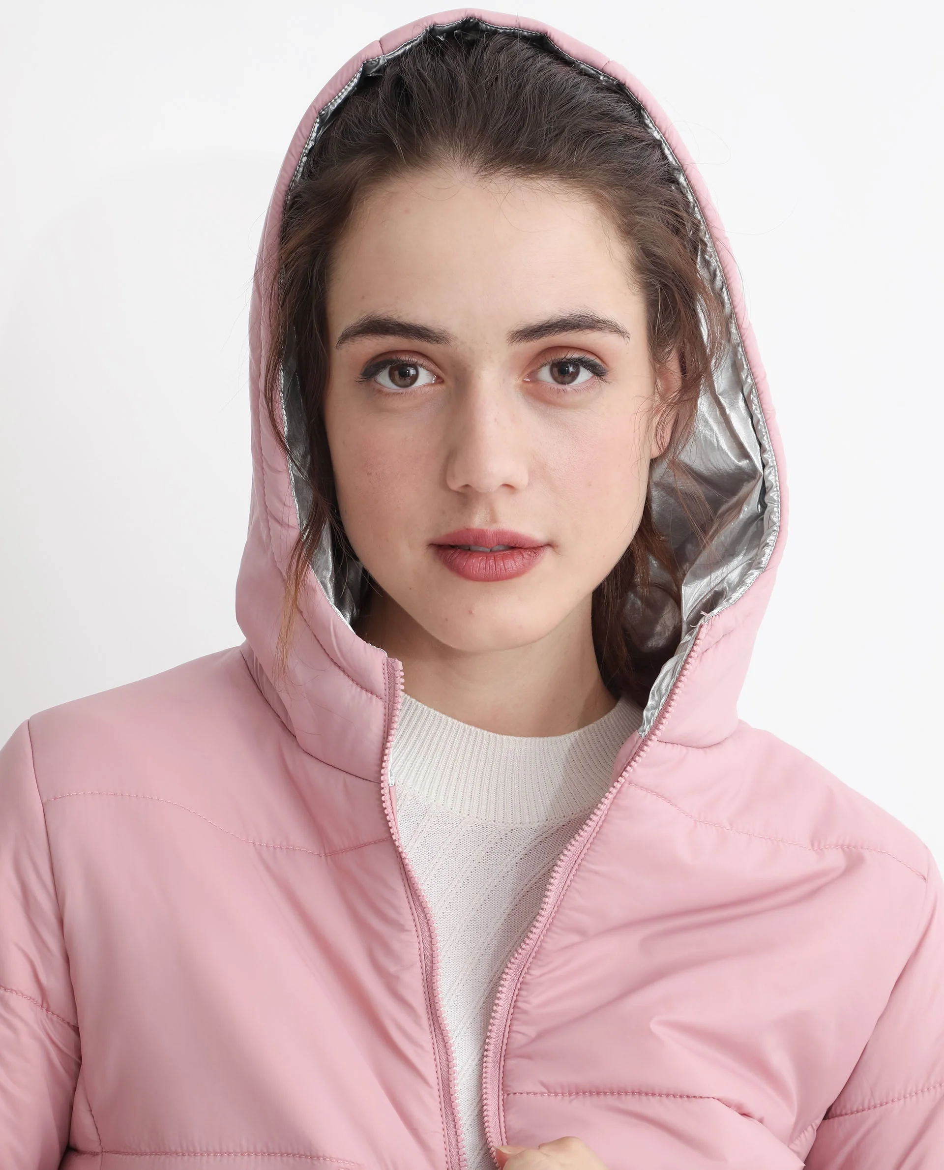 Rareism Women's Glasha Hls Pink Polyester Hooded Plain Regular Fit Jacket - Image 5