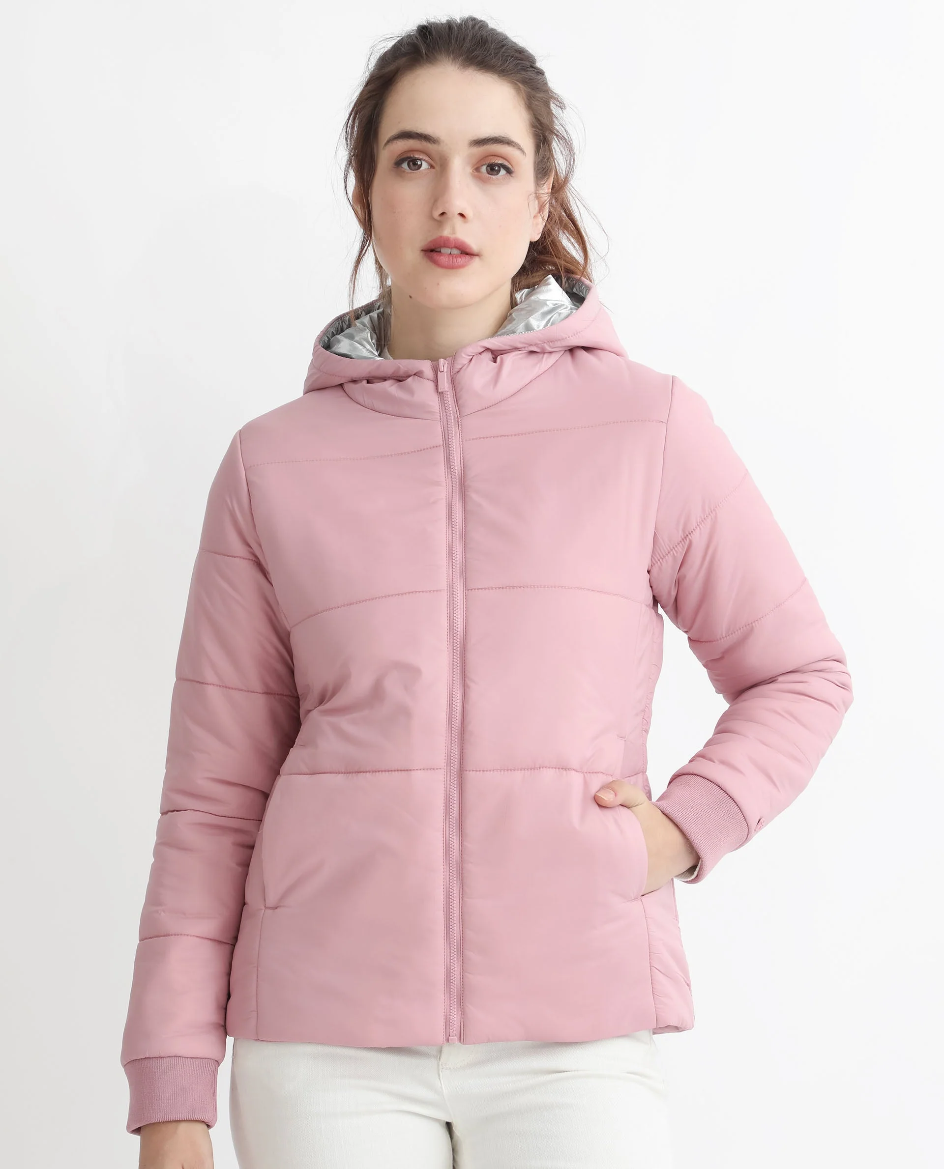 Rareism Women's Glasha Hls Pink Polyester Hooded Plain Regular Fit Jacket - Image 6