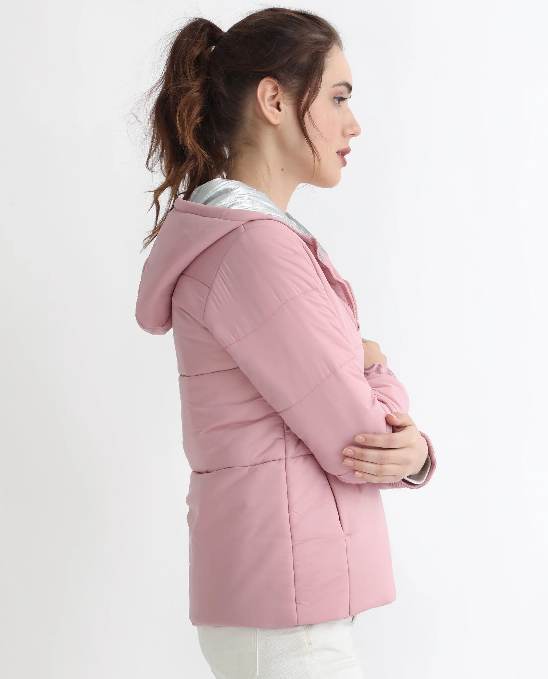 Rareism Women's Glasha Hls Pink Polyester Hooded Plain Regular Fit Jacket - Image 7